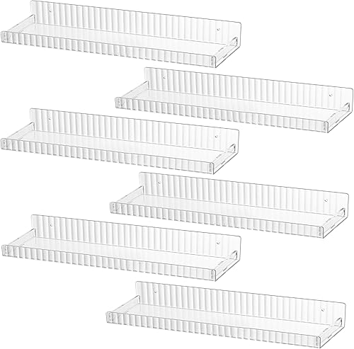 IEEK 6 estantes de acrílico transparente para almacenamiento en pared, estantes flotantes de 15 pulgadas para niños, estante de exhibición vertical