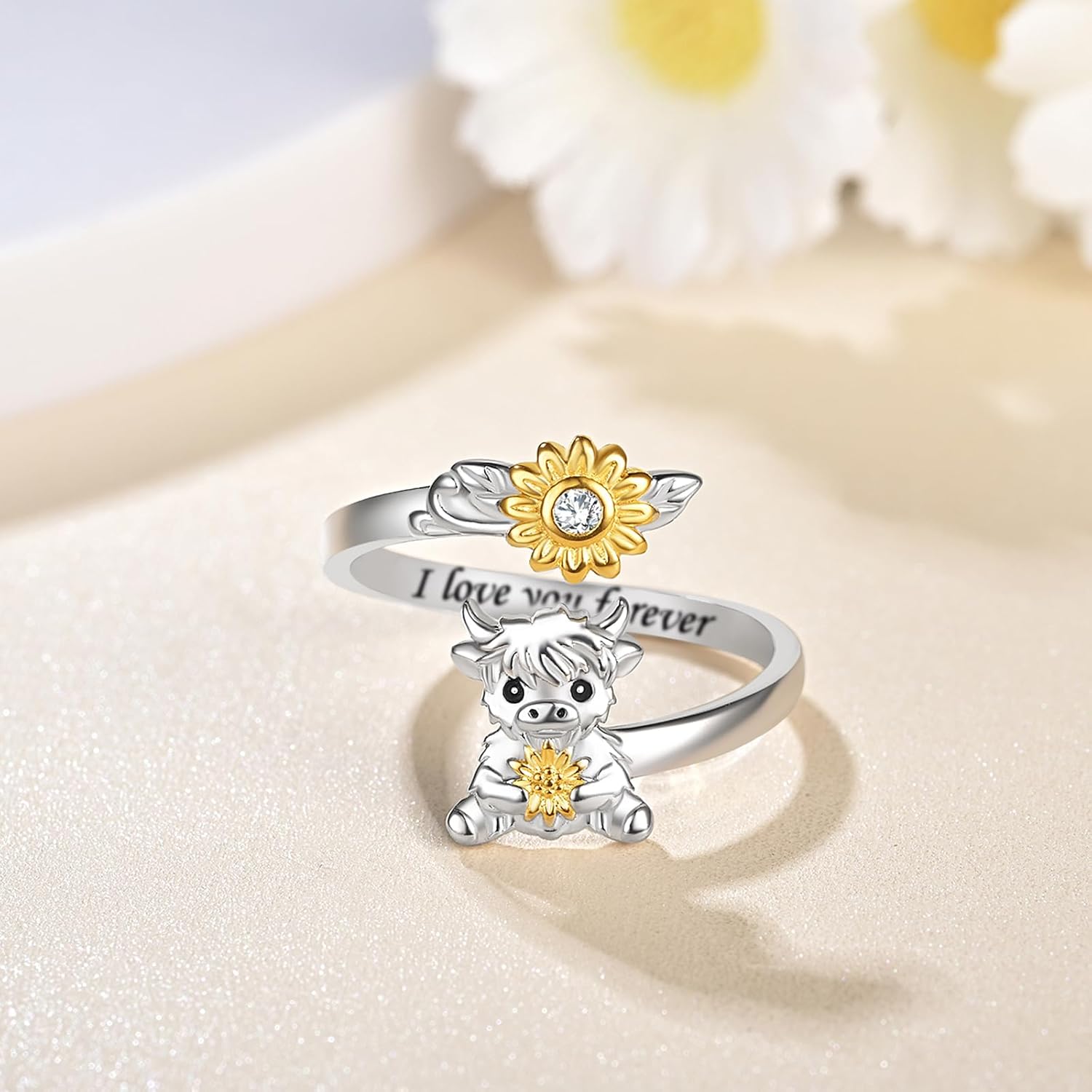 Highland Cow Ring: 925 Sterling Silver Adjustable Wrap Rings Cute Highland Cow Jewelry Gift for Women - Image 4