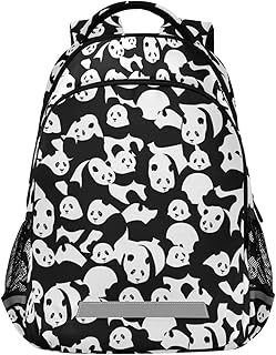 JHKKU Panda School Backpack for Boys Girls Portable Wide Shoulder Strap Elementary School Bag Lightweight Travel Bag with Reflective Strip