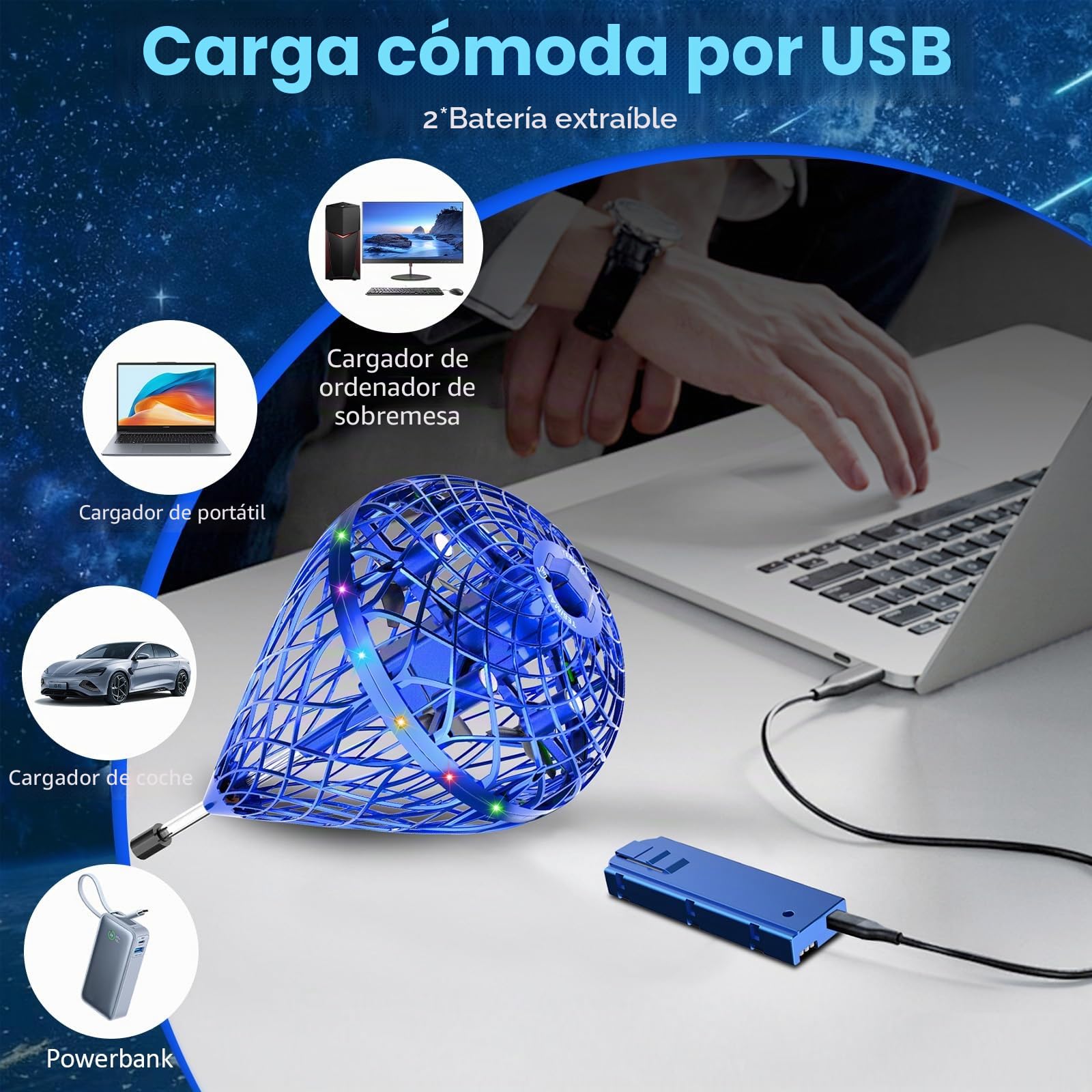 Mini dron para niños, pelota voladora, bola voladora con luz RGB, rotación 3D, bola de salto con 2 baterías, regalos de cumpleaños de Navidad para niños, juguete para niños a partir de 6 años
