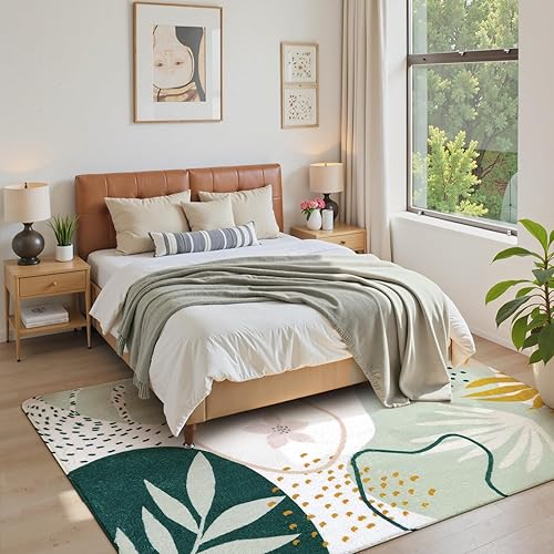Miniatura 3 de Lahome Alfombras Verdes Lavables a Máquina para Sala de Estar - Área de 4x6 para Dormitorio, Manta Antideslizante Liviana para Comedor, Estampado