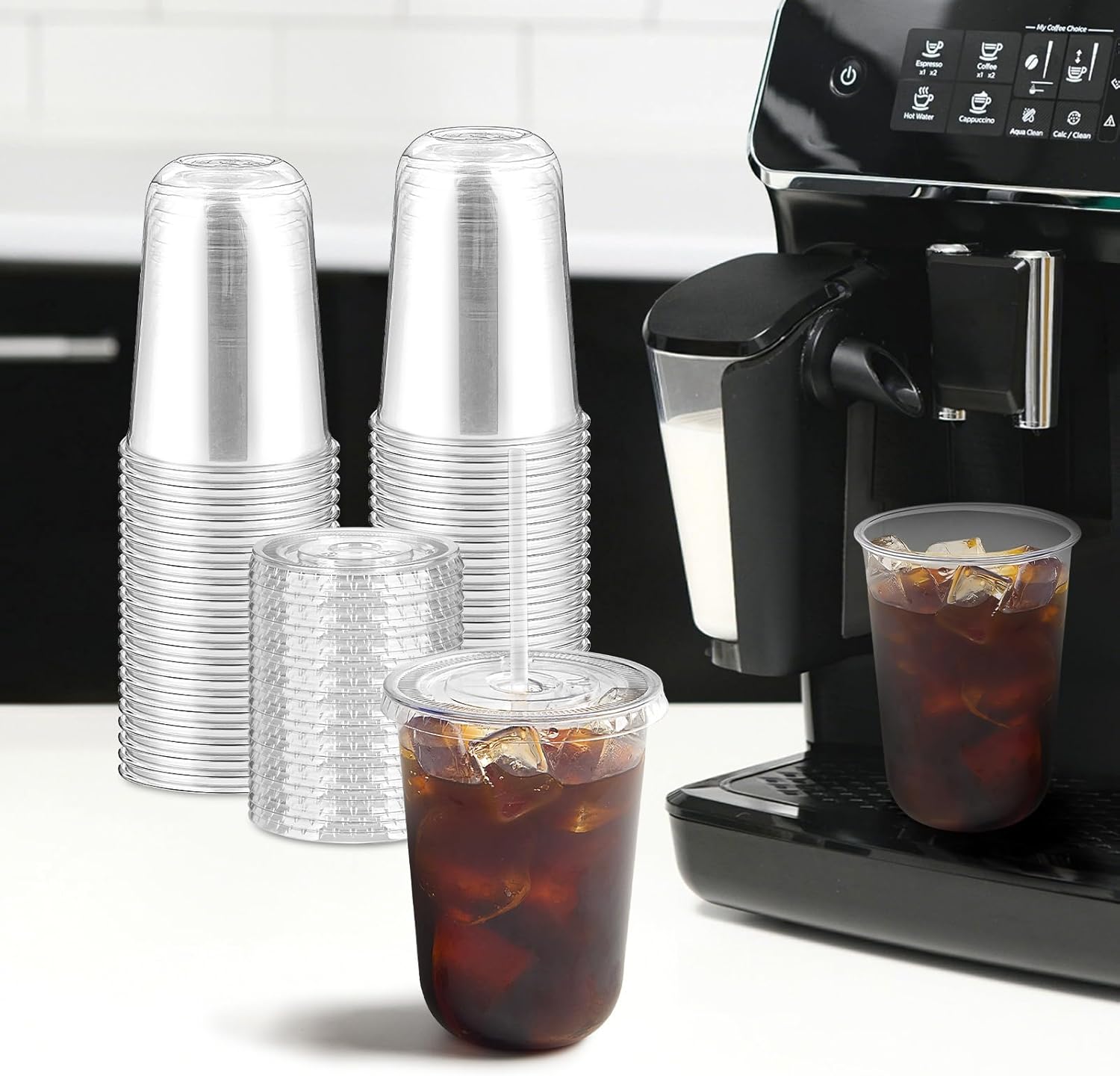 [100 Sets - 16oz Round Bottom Clear Plastic Cups with Lids and Straws, Disposable Iced Coffee Cups with Lids To Go Cold Drink Cups for Smoothies, Juices, Party Catering - Image 4