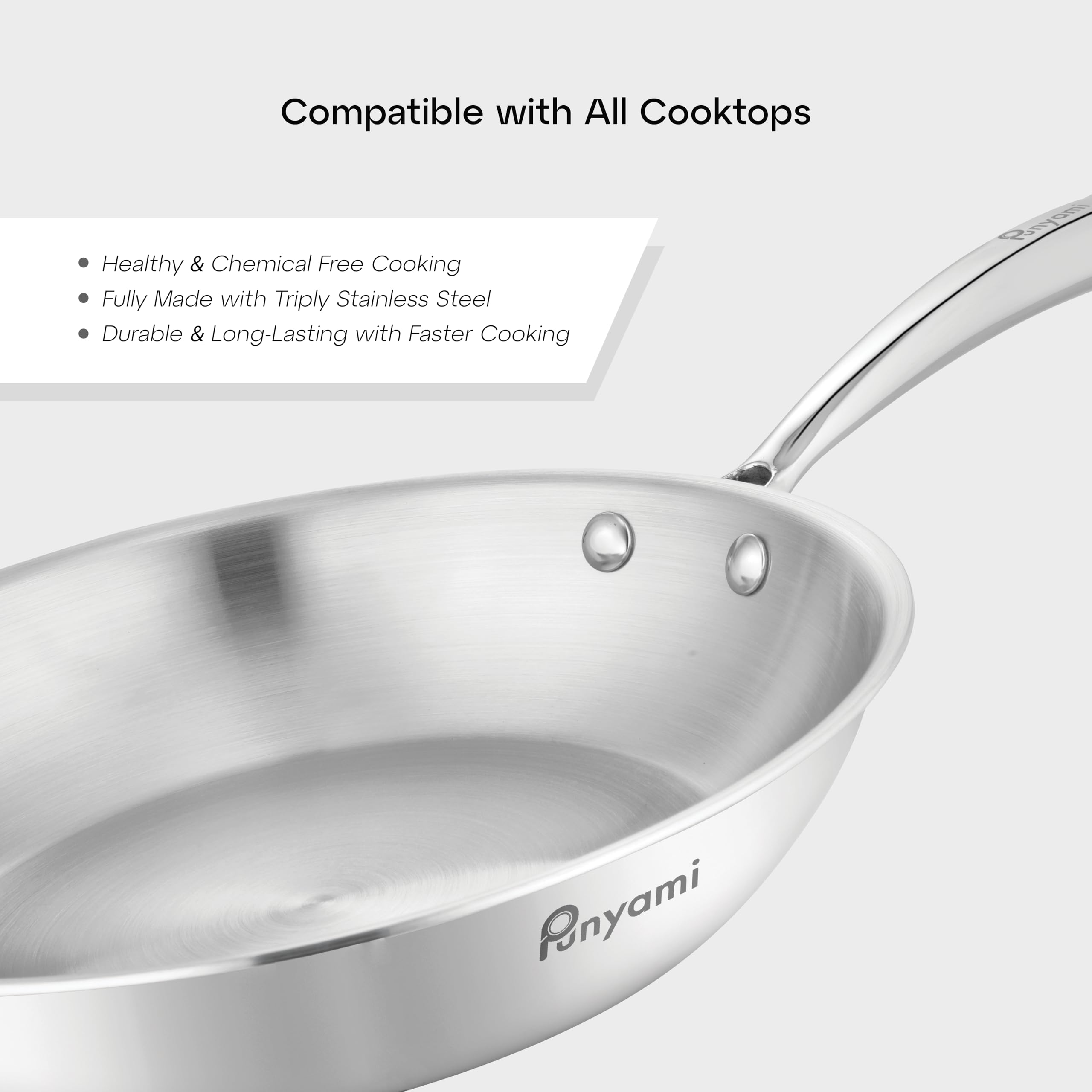 Triply Stainless Steel Frying Pan (24cm, 1.8L), 2.5mm Heavy Duty Induction Bottom Skillet with Riveted Handle, Chemical-Free Uncoated Healthy Cookware, 5 Years Warranty, Silver — Amazon image 5
