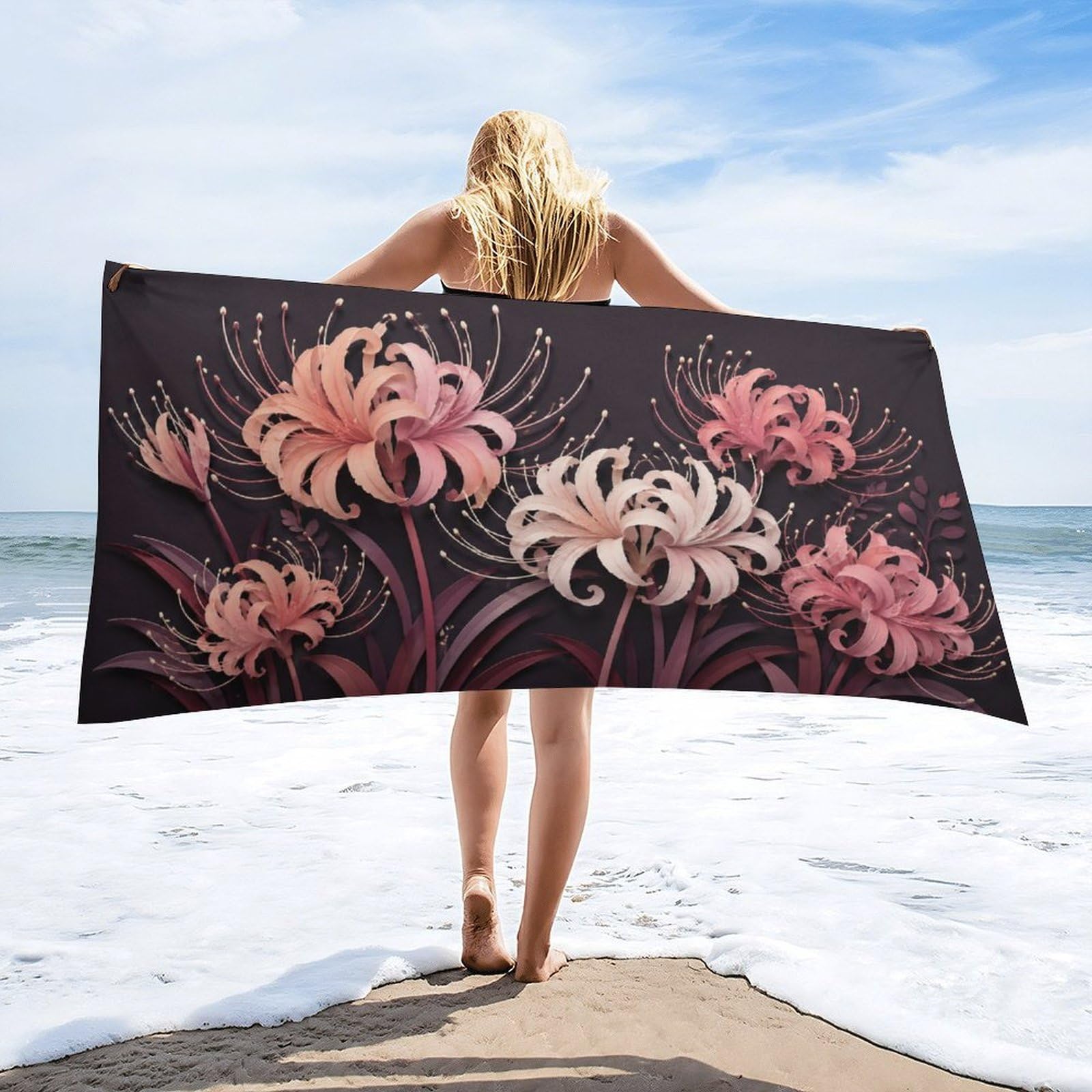 Anceky Pink Lily Floral Beach Towel 30"×60",Soft Microfiber Bath Towel Shawl, Quick Dry Absorbent Pool Spa Gym Shower Towel