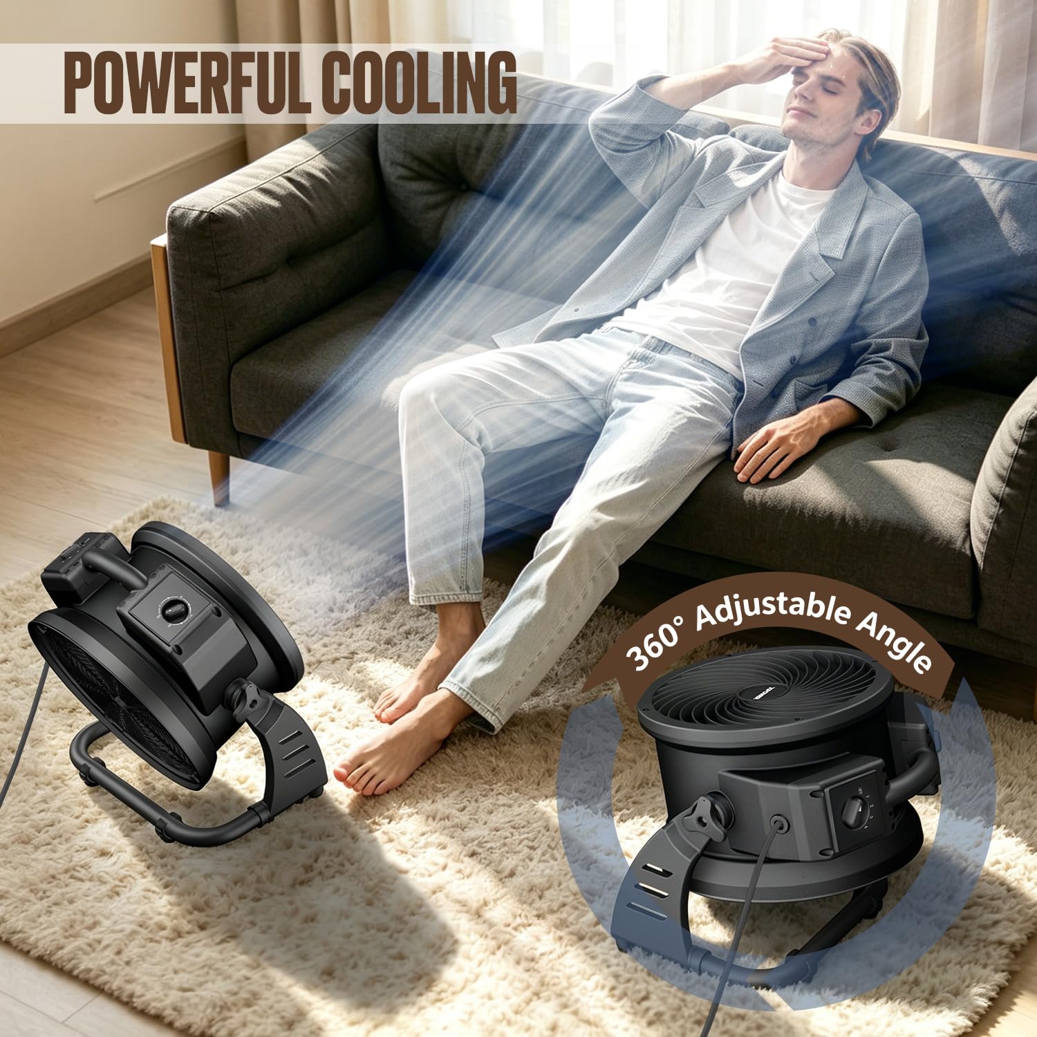 XPower FC-100 - Rodador de aire industrial de alta velocidad para toda la habitación, ventilador de suelo multiusos de velocidad variable