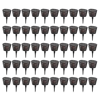 50 Pcs Brown Plastic Fertilizer Mesh Basket with Lid Planting Food Net Pot Garden Nutrition Cups for Succulent, Orchid, Bonsai Fertilizer