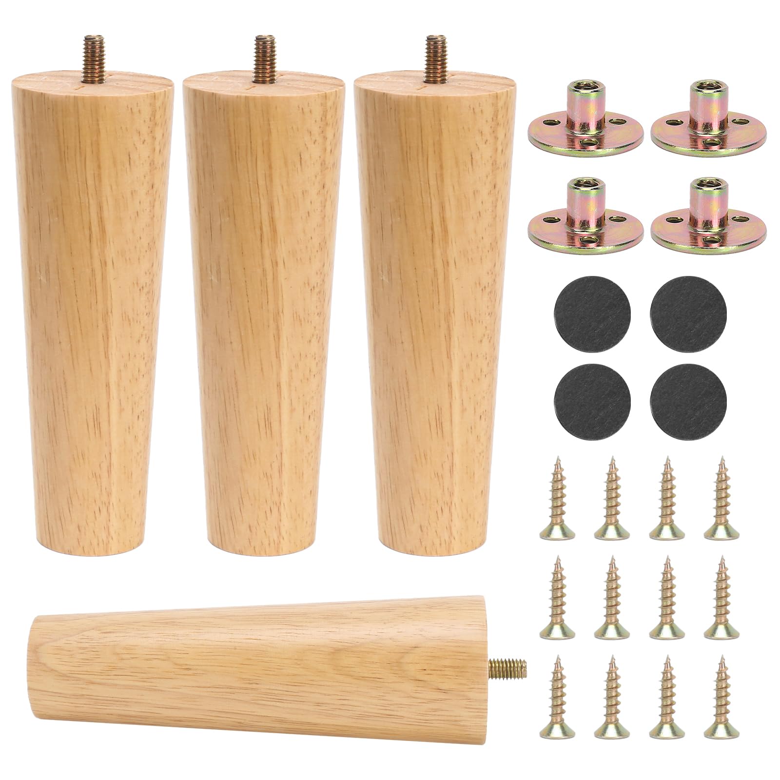 Set Di 4 Piedini Per Divano In Legno Massello – Altezza 6 Cm, Conici, Con Perni M8, Antitaccheggio, Per Tavoli E Armadi