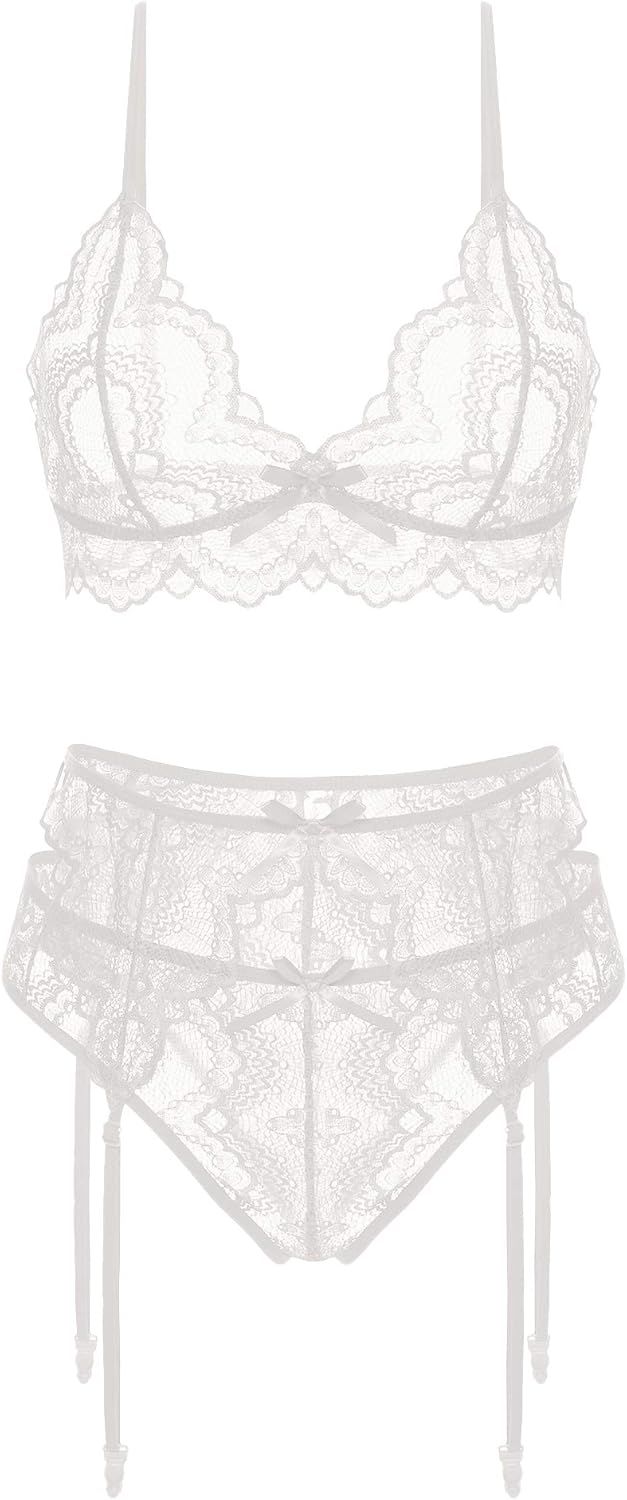 OSVTNI Women Lace Lingerie Set with Garter Belts Bra and