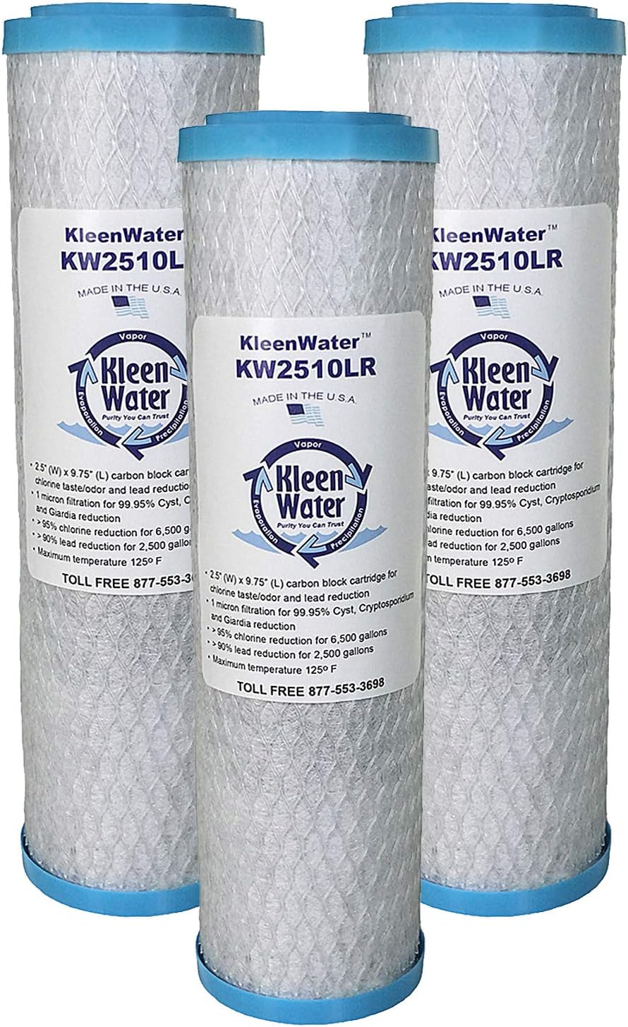 KleenWater KW2510LR Replacement Water Filters, Compatible with Whirlpool WHKF-DB2, Brita USS-120 & DB1, Set of 3