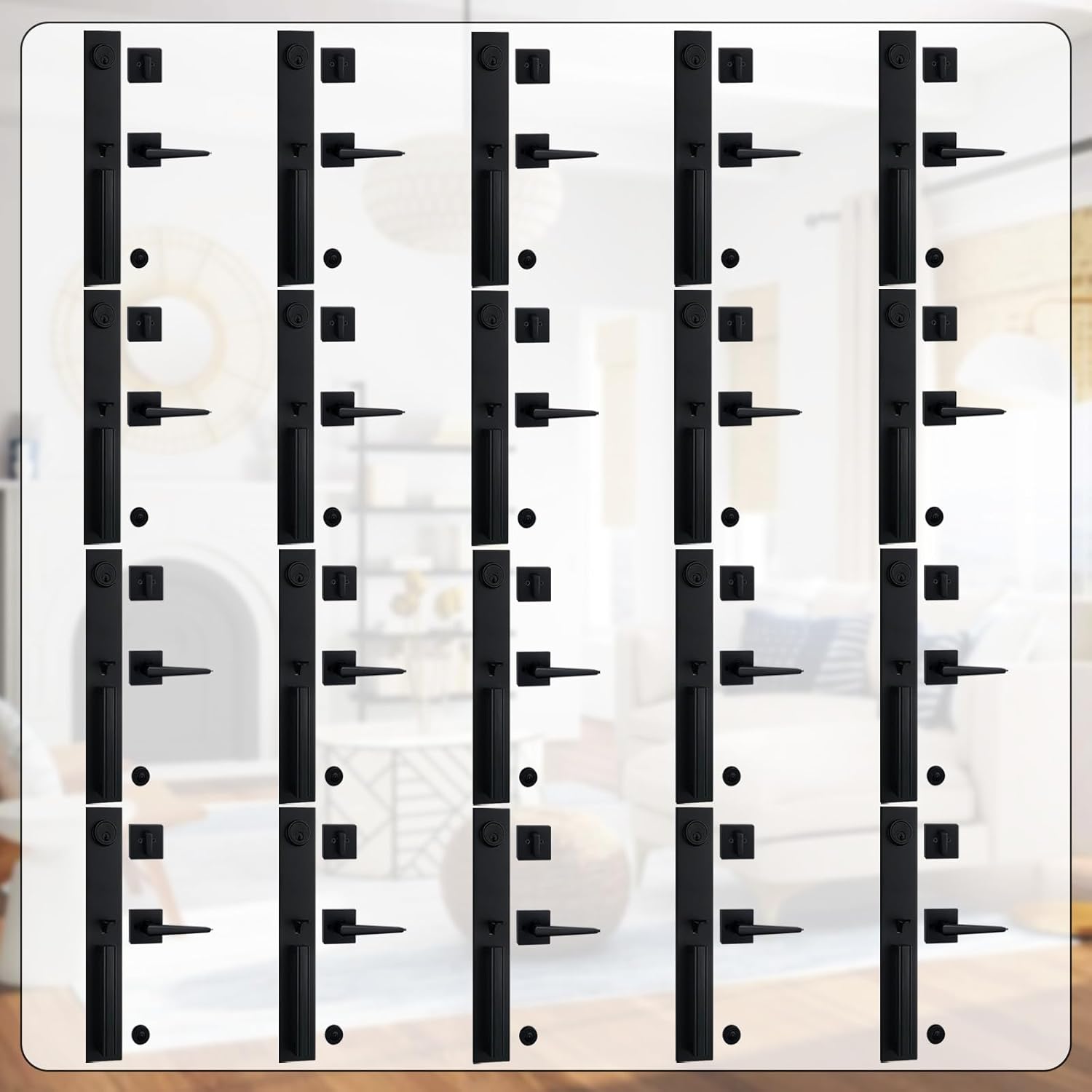 NEWBANG Matte Black Keyed and Dummy Handleset for Double Front Door,MDHST2016DB-SET-1P