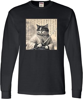 Go All Out Ancient Samurai Cat Ukiyo-e Japan Mens Long Sleeve T-Shirt