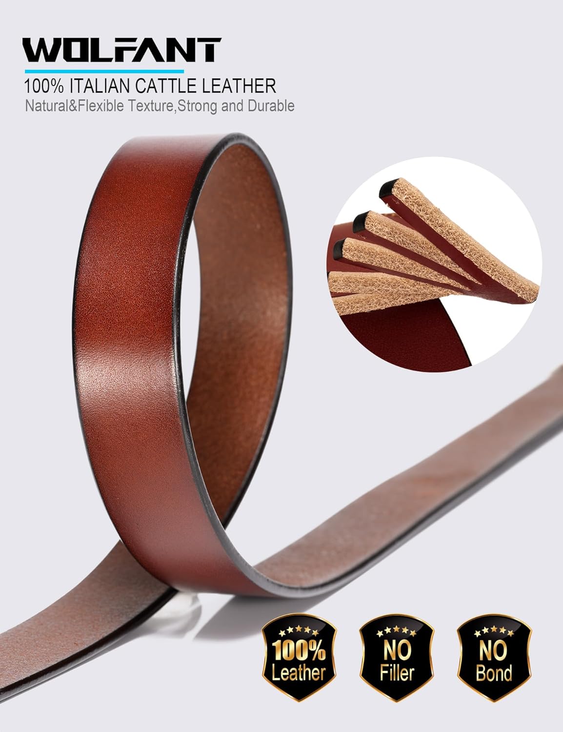 WOLFANT Womens Belts for Jeans in Gift Box,1.1" Ladies Belt with Gold Buckle,100% Italian Full Grain Real Solid Leather - Image 3