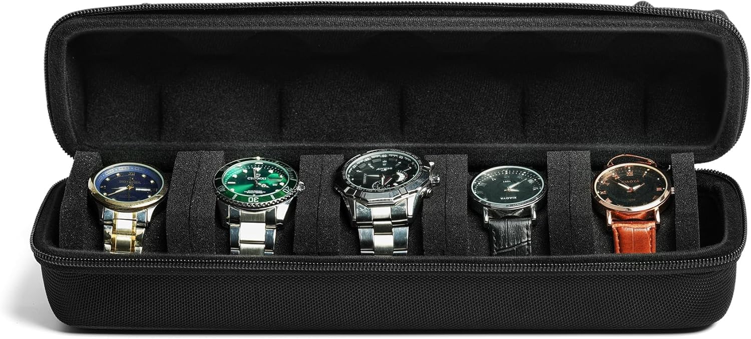 Boîte de rangement pour montre de voyage avec fermeture éclair, robuste et portable, convient pour tous les bracelets et montres connectées jusqu'à 60 mm, compatible avec