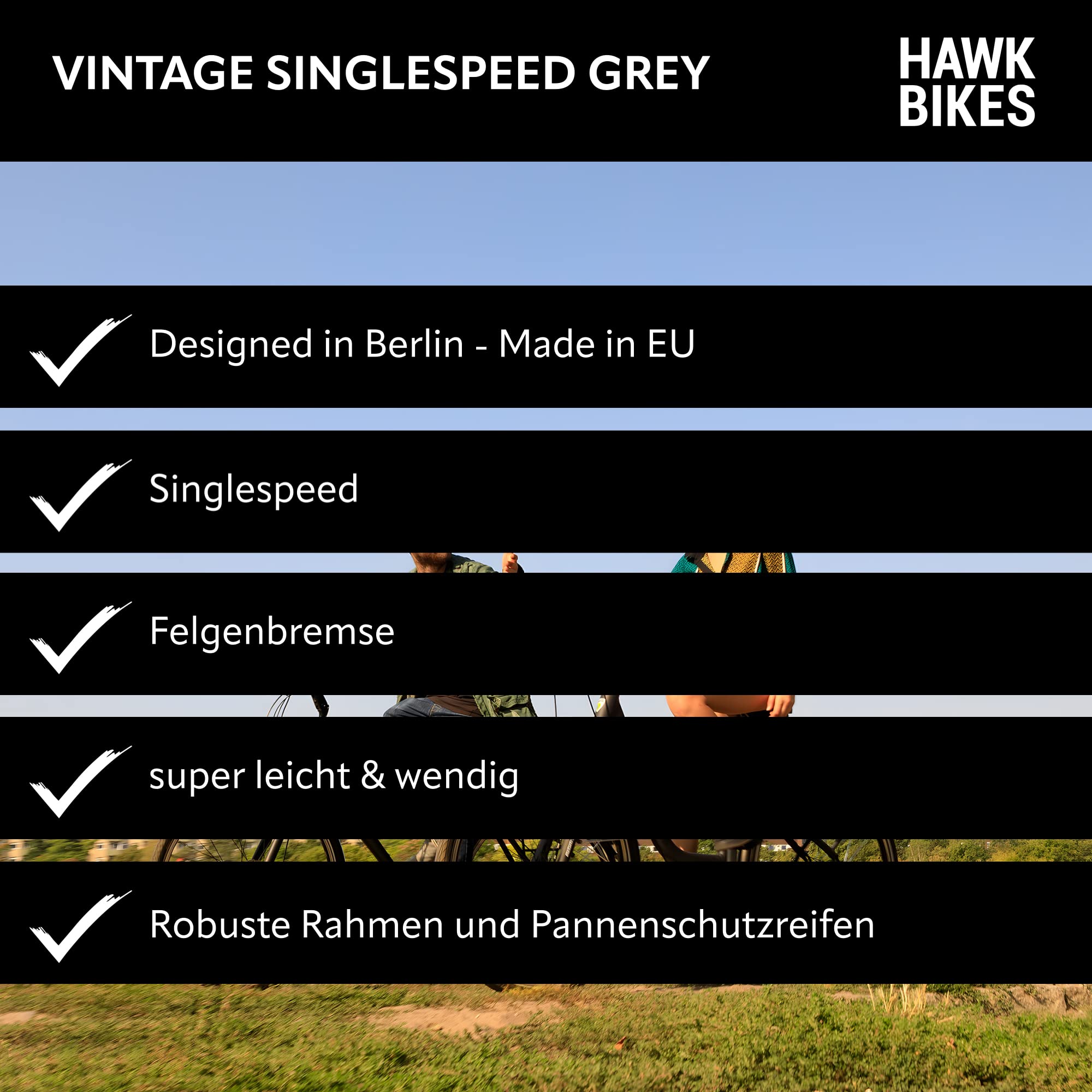 HAWK Vintage Singlespeed Fahrrad 28 Zoll Herren & Damen (55 cm) I Sportliches Fixie mit klassischem Stahlrahmen I Rennrad mit Felgenbremse I Grey