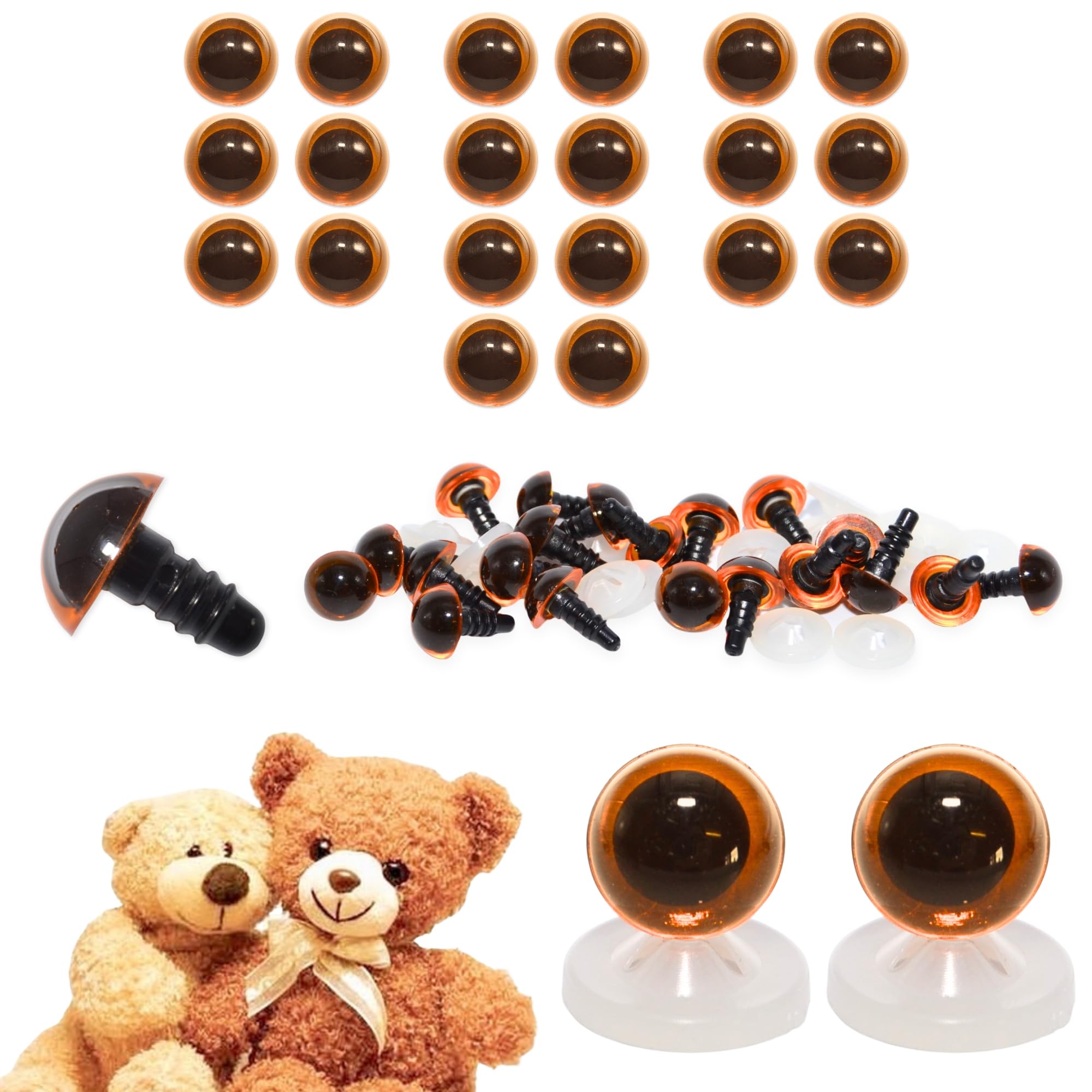 celloexpress 10mm Transparent Light Amber Eyes with Plastic Backs - Safety Eyes for Soft Toy Teddy Bear Animal Making (Pack of 10 Pairs)