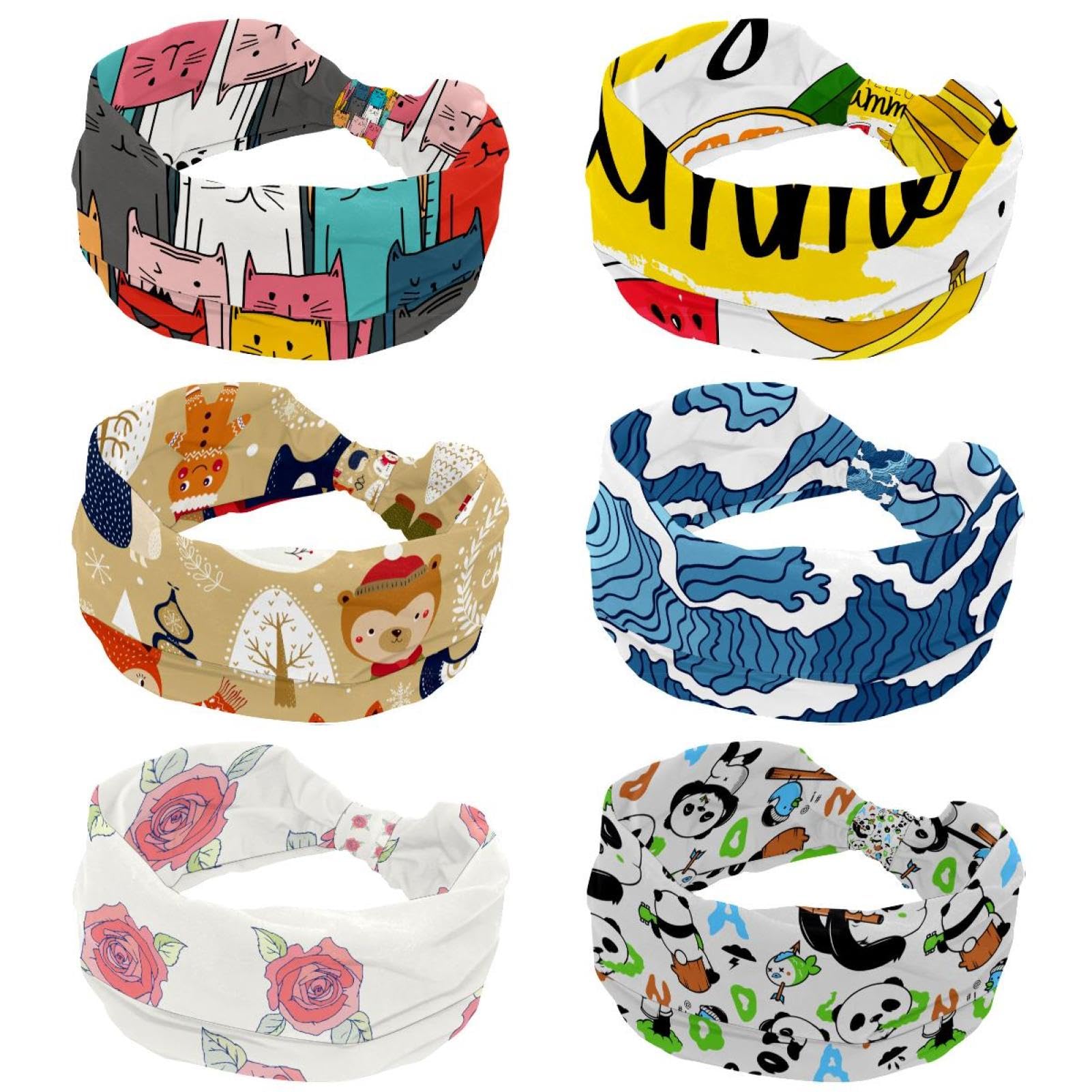 Lot de 6 bandeaux élastiques à motif de flamant rose avec chapeau de Noël antidérapants pour femmes, idéal pour le yoga, la sueur, le sport, l'entraînement