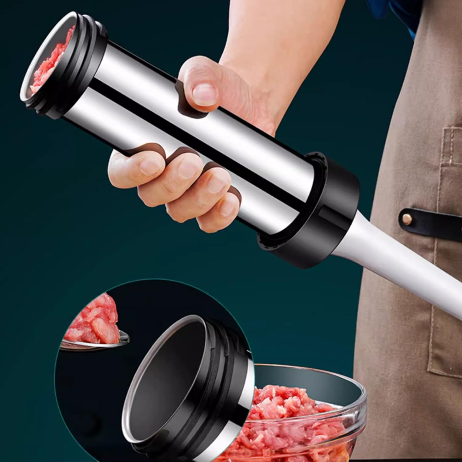 Xinlie Embutidos Manual de Acero Inoxidable Herramienta para Rellenar Salchichas Herramienta de Llenado de Salchichas con 4 Boquillas Domésticas,Adecuado para Cocinas Domésticas,Cocinas de Bricolaje