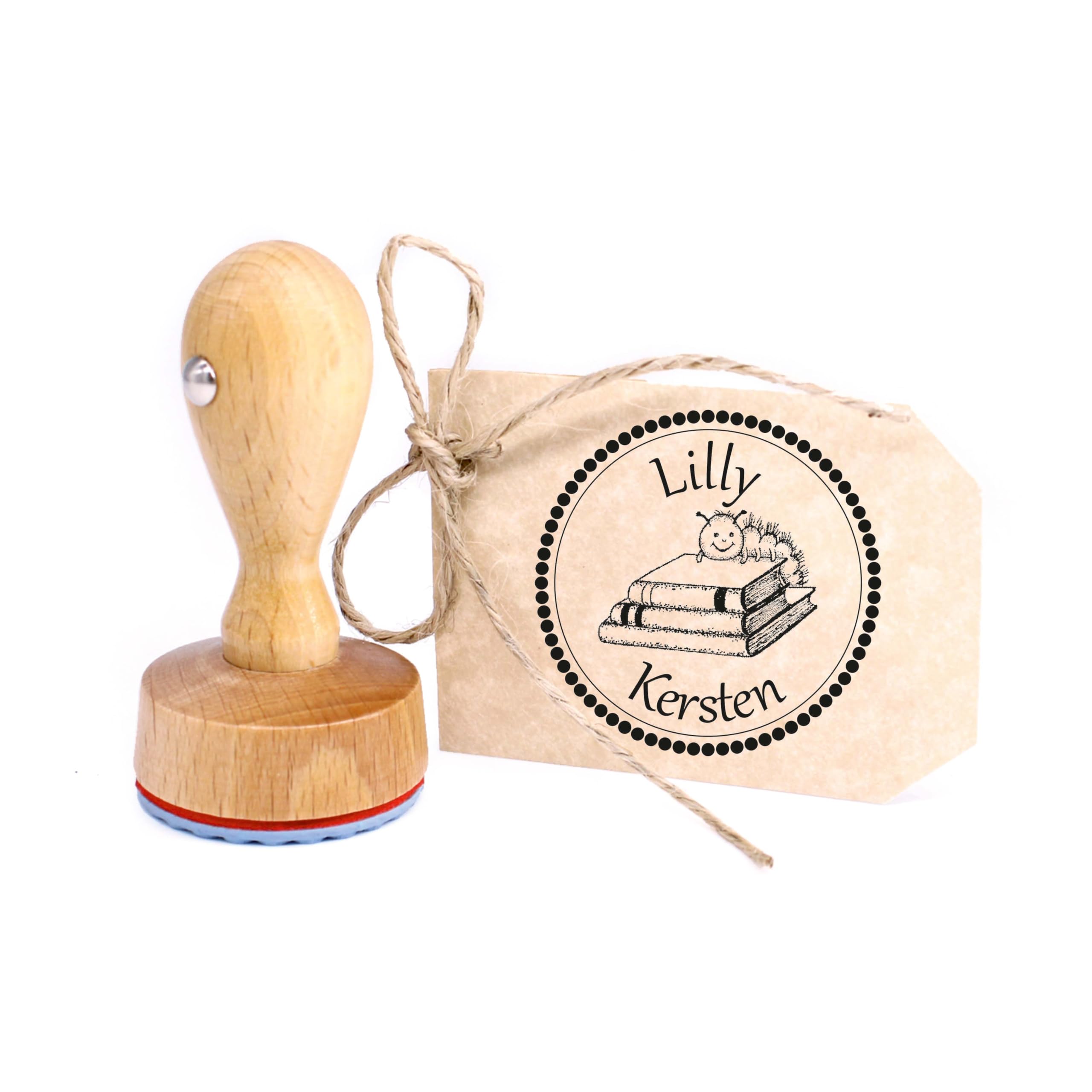 Dekolando Books Caterpillar Stamp Personalised Children - with Personal Name - Children's Stamp Name Stamp Motif Stamp Wooden Stamp Diameter 24 mm - Ink Pad Optional (Raupe)