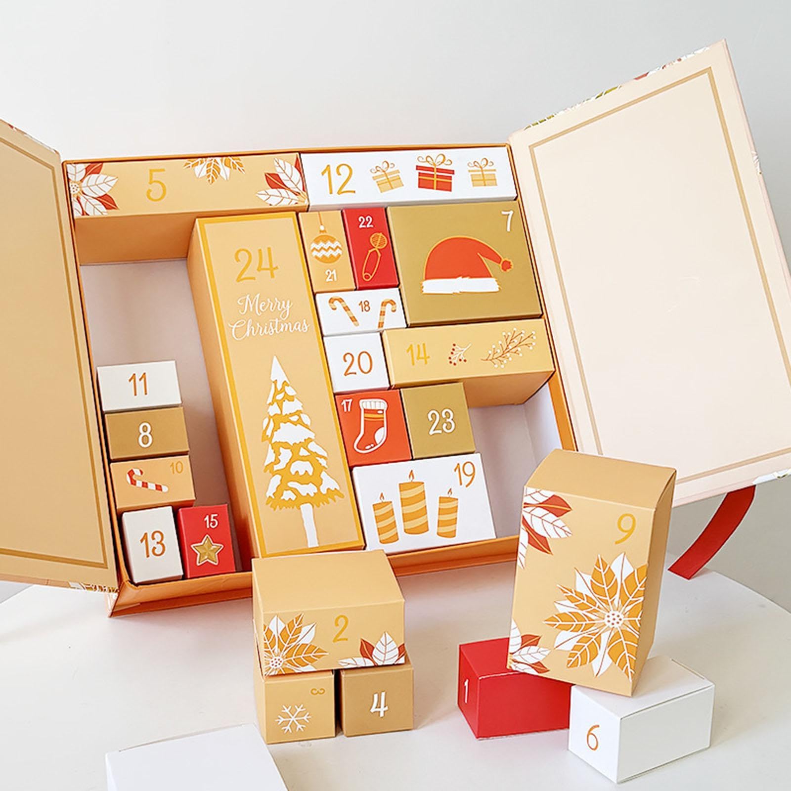 Sharplace Calendario ’avvento Scatole Regalo Vuote per Creare Decorazioni Natalizie Confezioni in Carta Robusta 24 Giorni da Riempire per Bambini Adulti, Giallo dorato