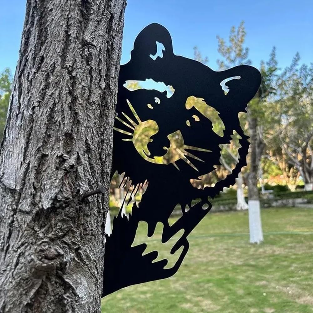 Peeping Middle Finger Animal Metal Sign, Squirrel Flipping off Bigfoot Yard Art Decor, Peaking Animal Wall Art Ornament Corner Tree Fence Farmhouse Outdoor Garden Decoration(Peeping Bigfoot,16IN)