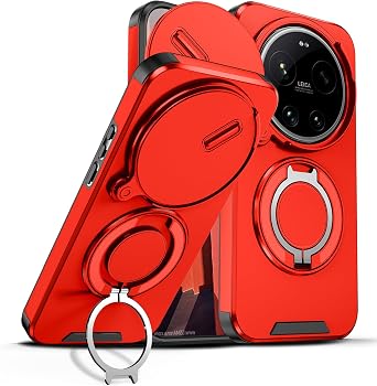for Xiaomi 17 Ultra Case with Slide Camera Cover and Rotating Kickstand Ring, Slim Magnetic Shockproof Accessories Phone Case for Xiaomi 17 Ultra Red