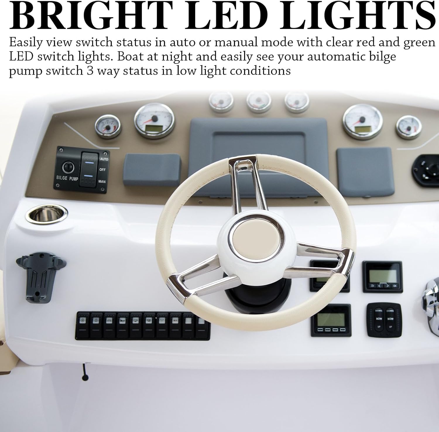 Boat Bilge Pump Automatic Bilge Pump 12v 24v 3 Way Switch Panel with Built-in Circuit Breaker Plumbing Installation Kit for Motorboat Boat Accessories(1100gph, 15a)