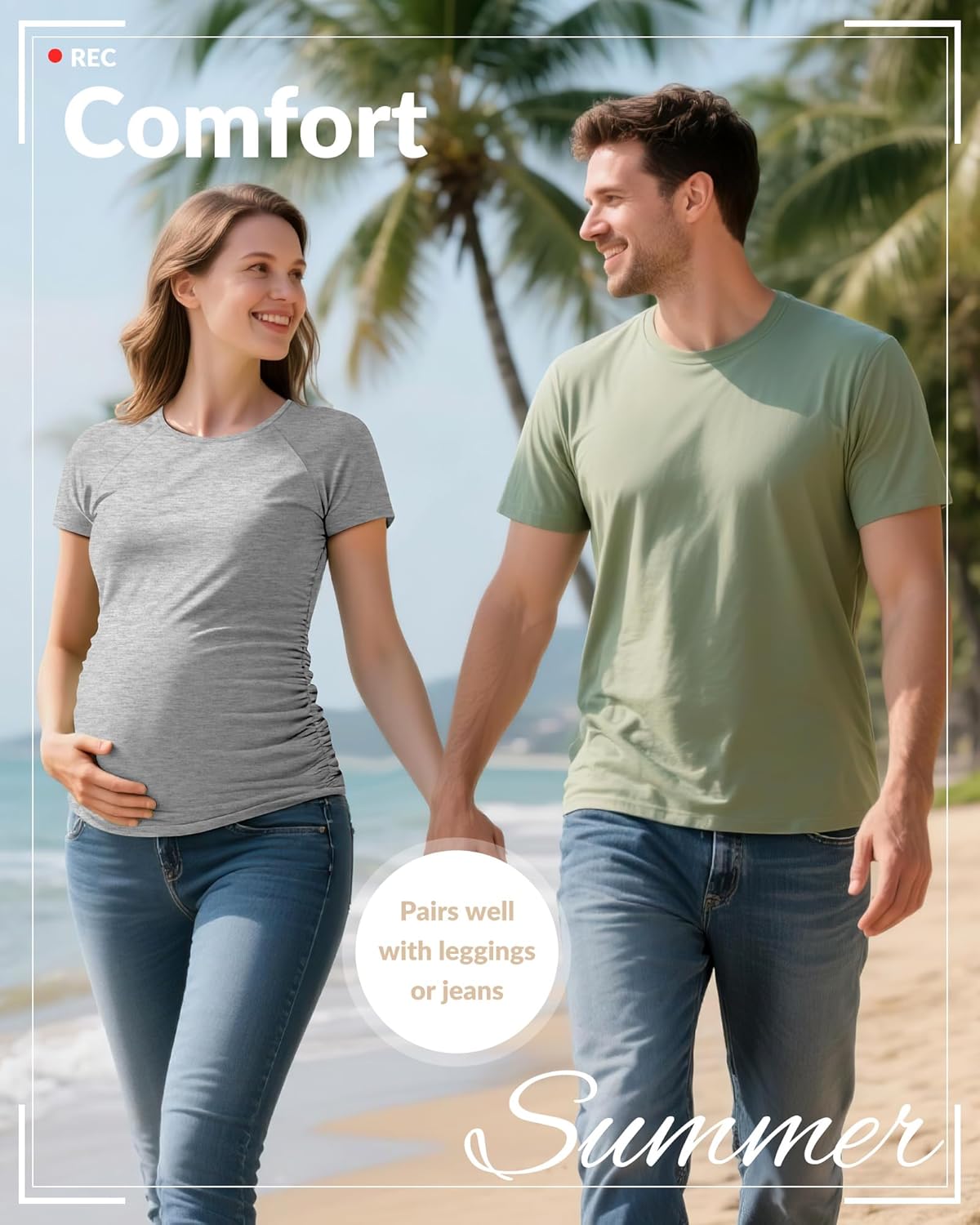 Ficerd 5 Pack Women's Maternity Shirts Short Sleeve Side Ruched Pregnancy Tops Raglan Tee Tunic Casual Mama Clothes - Image 4