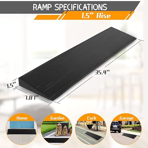 Miniatura 2 de Rampa de umbral de elevación de 1.5 pulgadas para puertas, capacidad de 11000 libras, rampa de umbral de goma sólida reciclada, cubierta de cable de