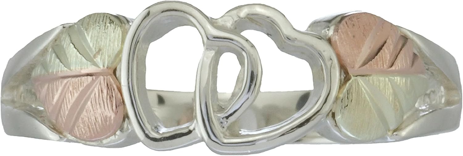 Ladies Two Heart Black Hills Gold in Silver Ring with 12k Accents