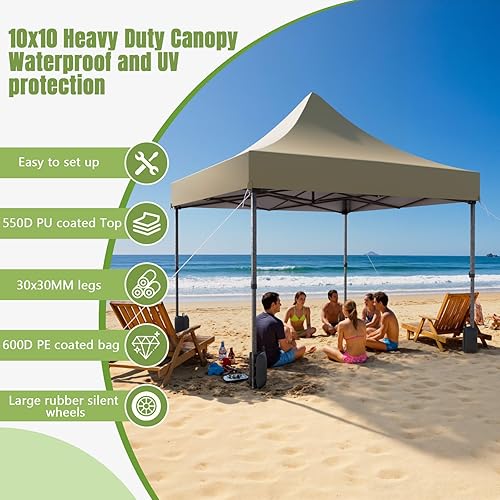 Vista 3 de Toldo desplegable resistente de 10 x 10 pies con 4 paredes laterales, tienda de campaña comercial 550D fácil arriba, tienda de campaña impermeable
