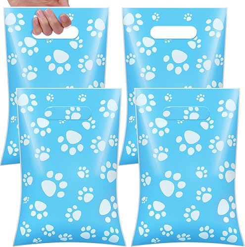 Pasimy 100 bolsas de regalo de patas, bolsas de plástico a granel para mascotas, bolsas de regalo con estampado de patas de pata de perro, bolsas de