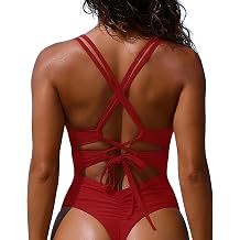 Leoparts Womens Sexy One Piece Swimsuit Ruched Tummy Control Bathing Suit Thong Crisscross Tie Back Swim Suit