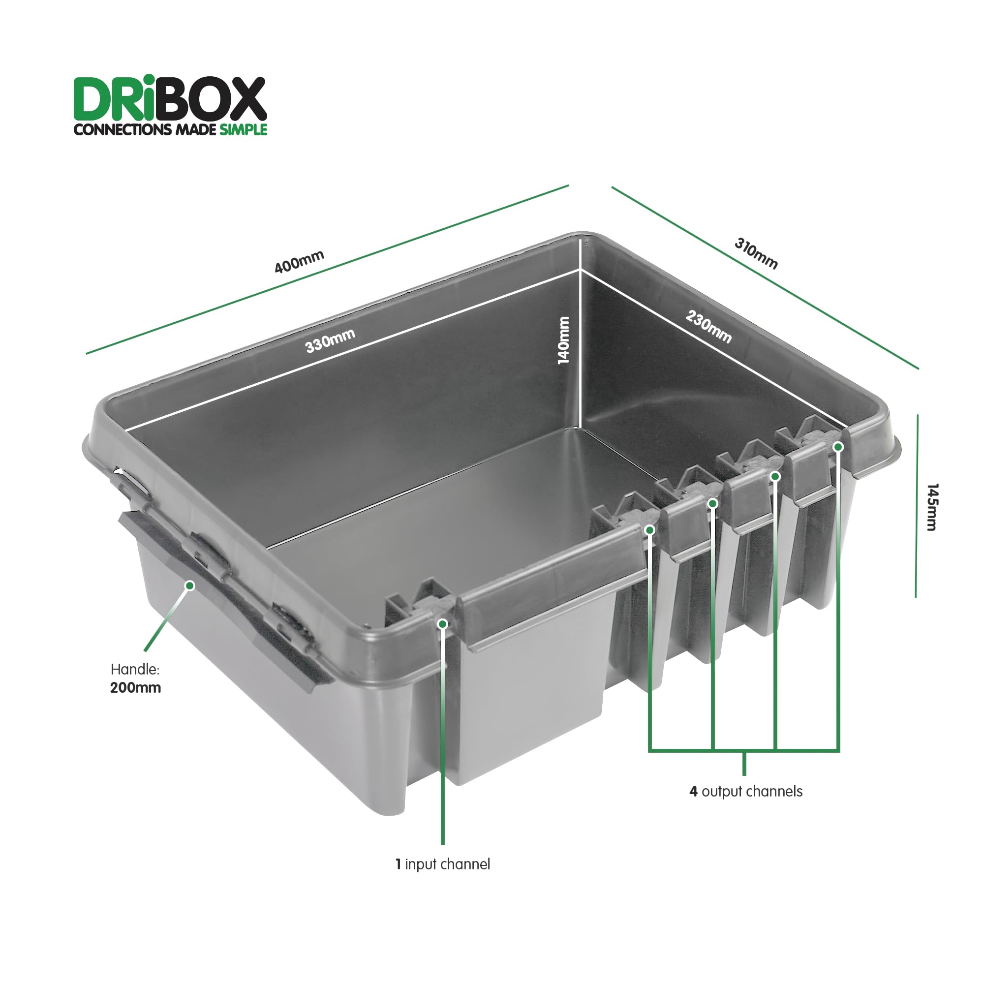 DRiBOX Caja de conexiones grande IP55 resistente a la intemperie para exteriores, carcasa de cable de alimentación para luces navideñas, temporizadores, cables de extensión, rodillos de cable