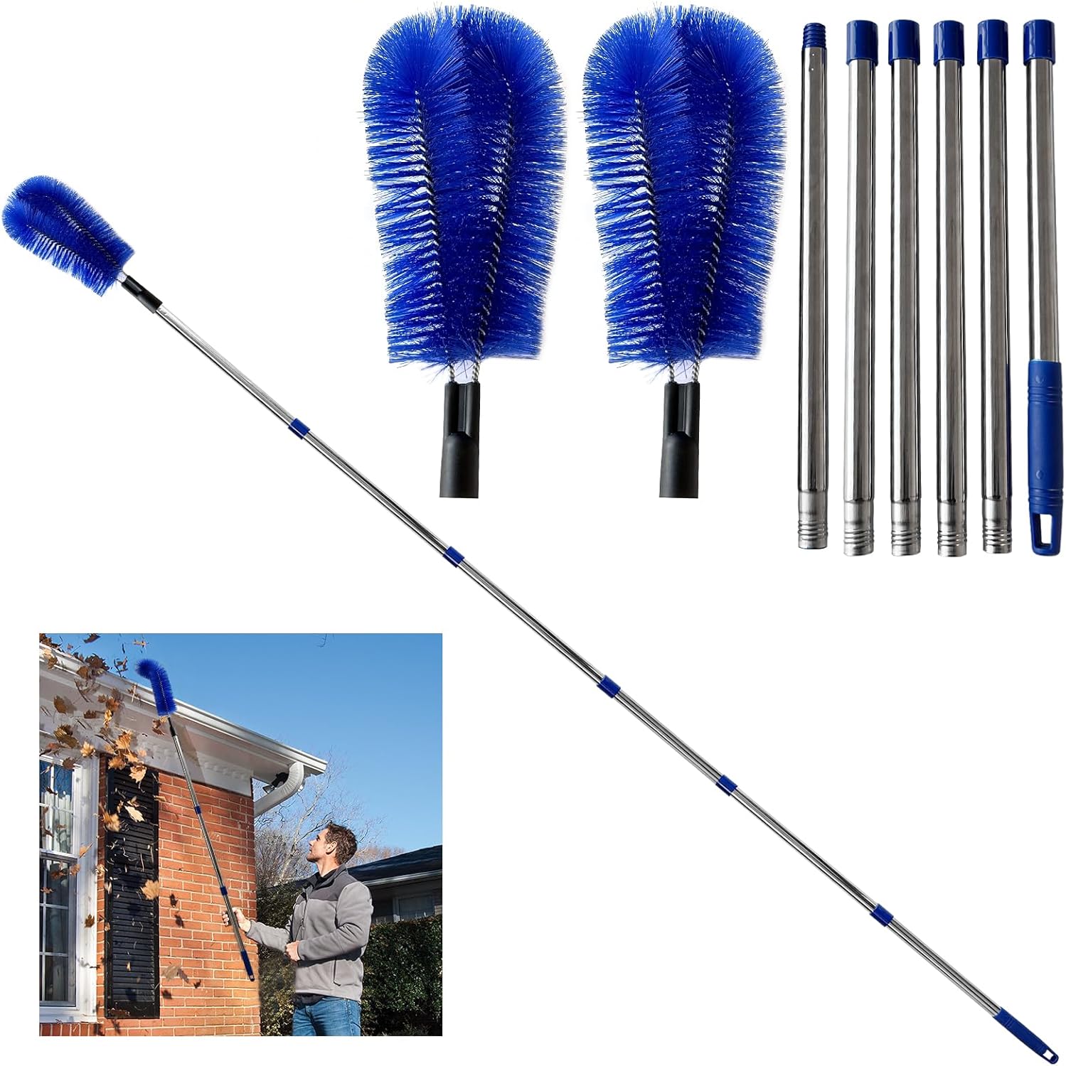 LAIAMER Gutter Cleaning Tools from The Ground, 8.2ft Gutter Cleaner with 2 Gutter Cleaning Brush