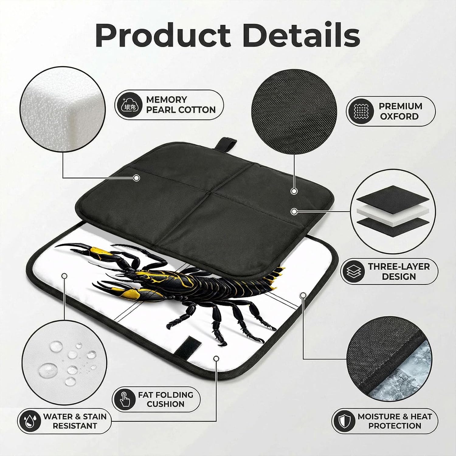 (Scorpion) Sitting Pad Foldable Seat Cushion Lightweight Camping Seat Mat with Hook for Outdoor Hiking Picnic Camping