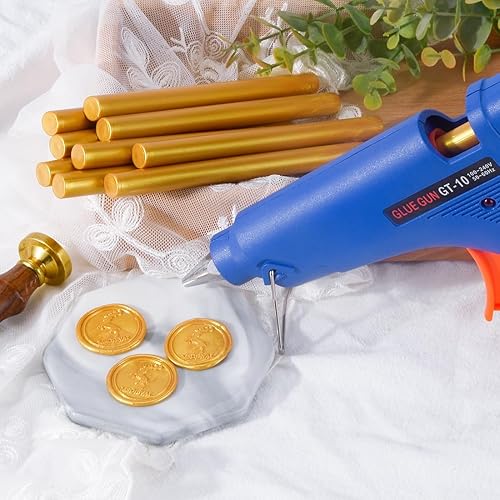 Miniatura 3 de Kit de sellado de cera con pistola de cera y 10 varillas grandes de sellado de cera dorada, para hacer sellos de cera para sobres, invitaciones de