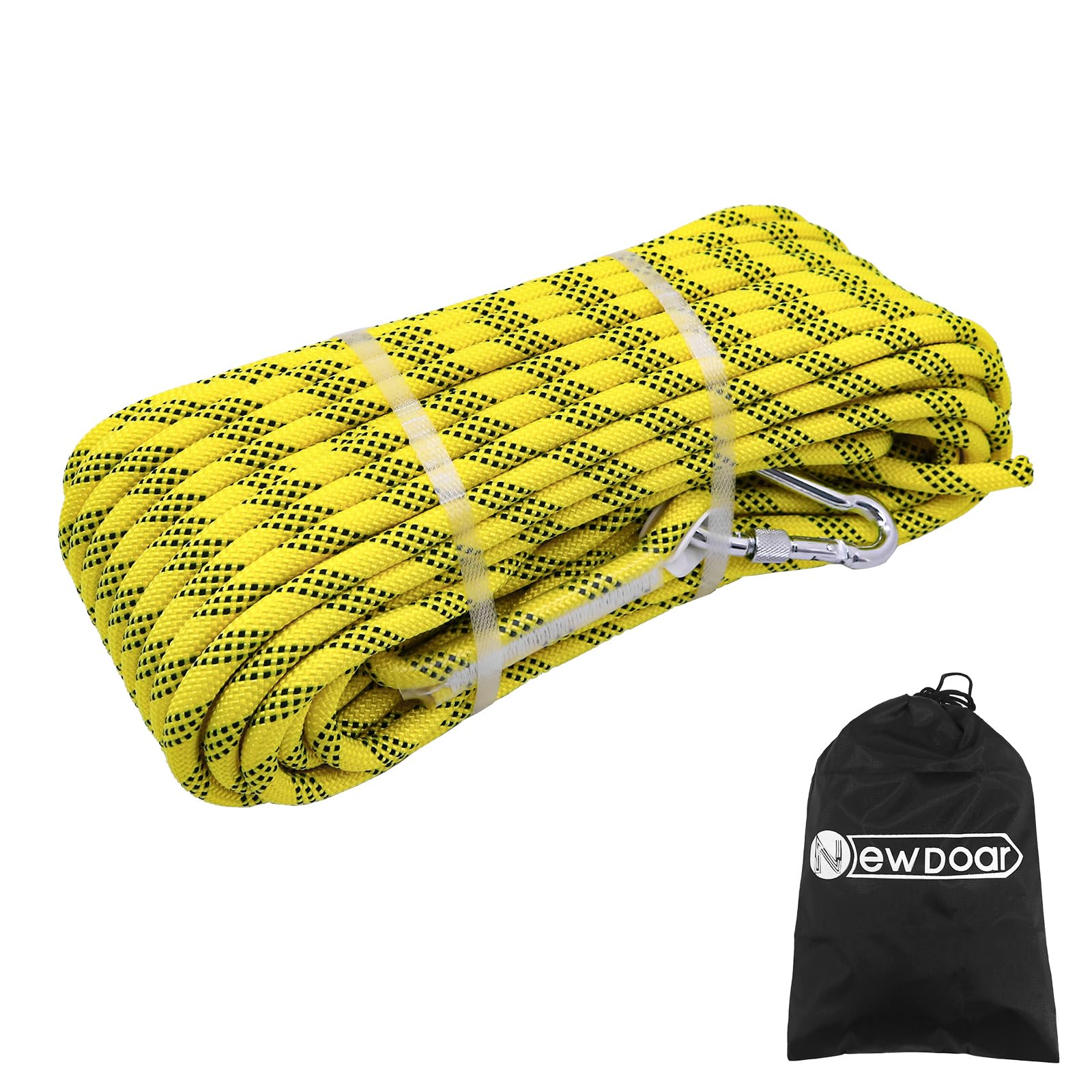 NewDoar Corde Marine tressée 10 mm avec Crochet – Amarre/remorquage/Ancre Polyester Haute résistance pour Bateau, Yacht, PWC – Crochet INOX pré-épissé-Jaune-30M