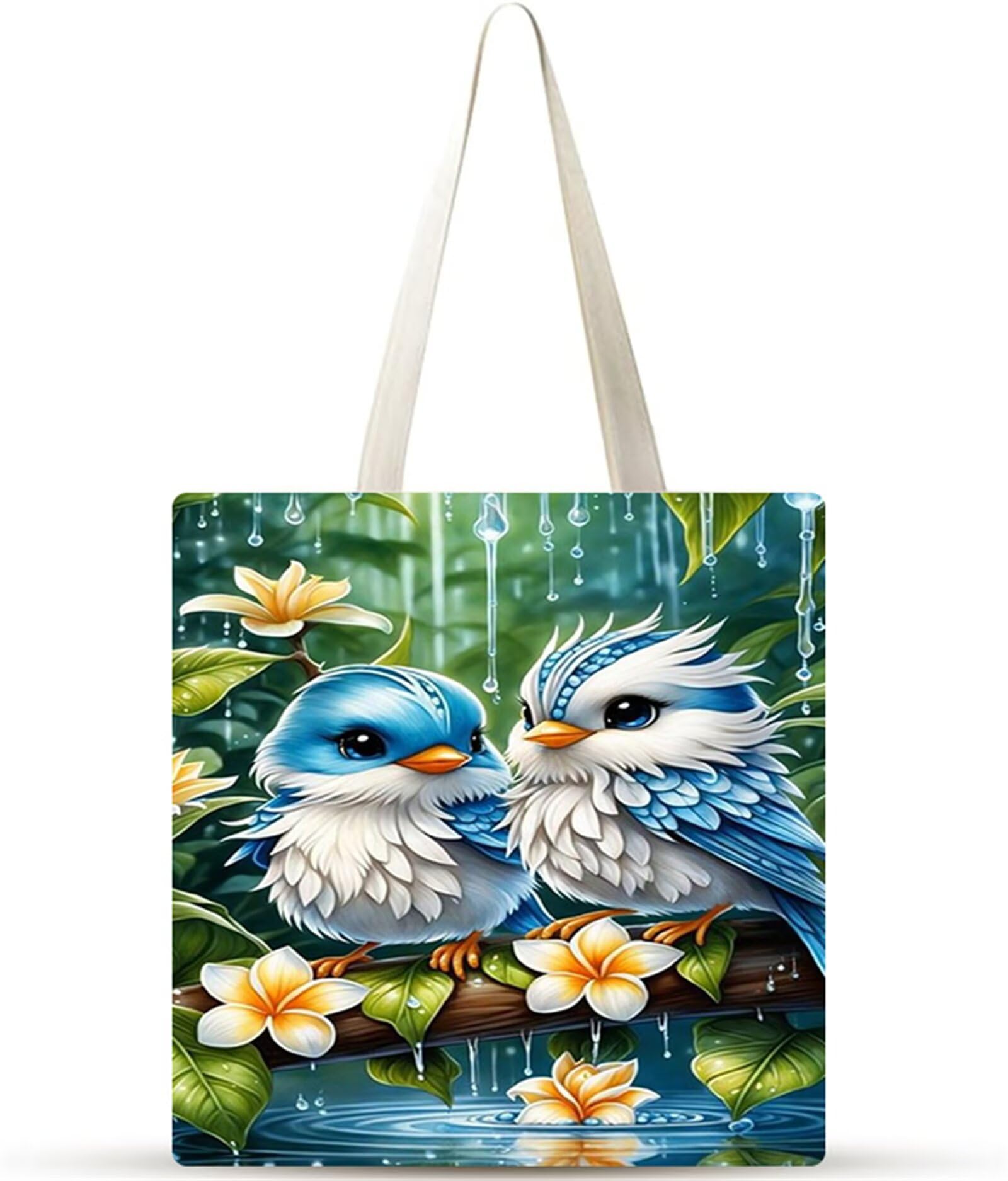 Uccelli Coppia Bosco Borsa Tela,Tote Bag Tela,Borse per la Shopper Lavabili,Senza cerniera Borsa Tela,Canvas Tote Bag da Donna Regali per Shopping,Scuola,Viaggi,Spiaggia