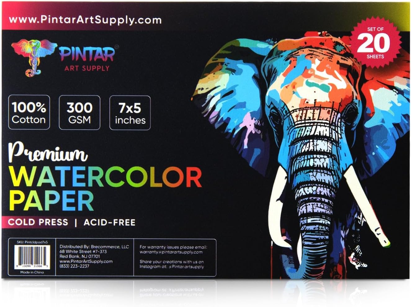 Pintar Watercolor Paper Block, 100% Cotton, 140lb/300gsm, Rough Grain, 20 Sheets, 12”x9 Paper Pad | Watercolor Book for Gouache, Oil and Drawing - Water Color Paper Pad for Painting & Sketching