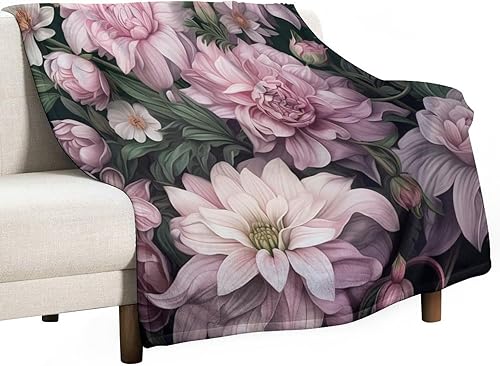 Manta decorativa de flores femeninas, color lila, rosa, rubor, verde oscuro, manta decorativa romántica de flores para cama, 60 x 80 pulgadas, manta