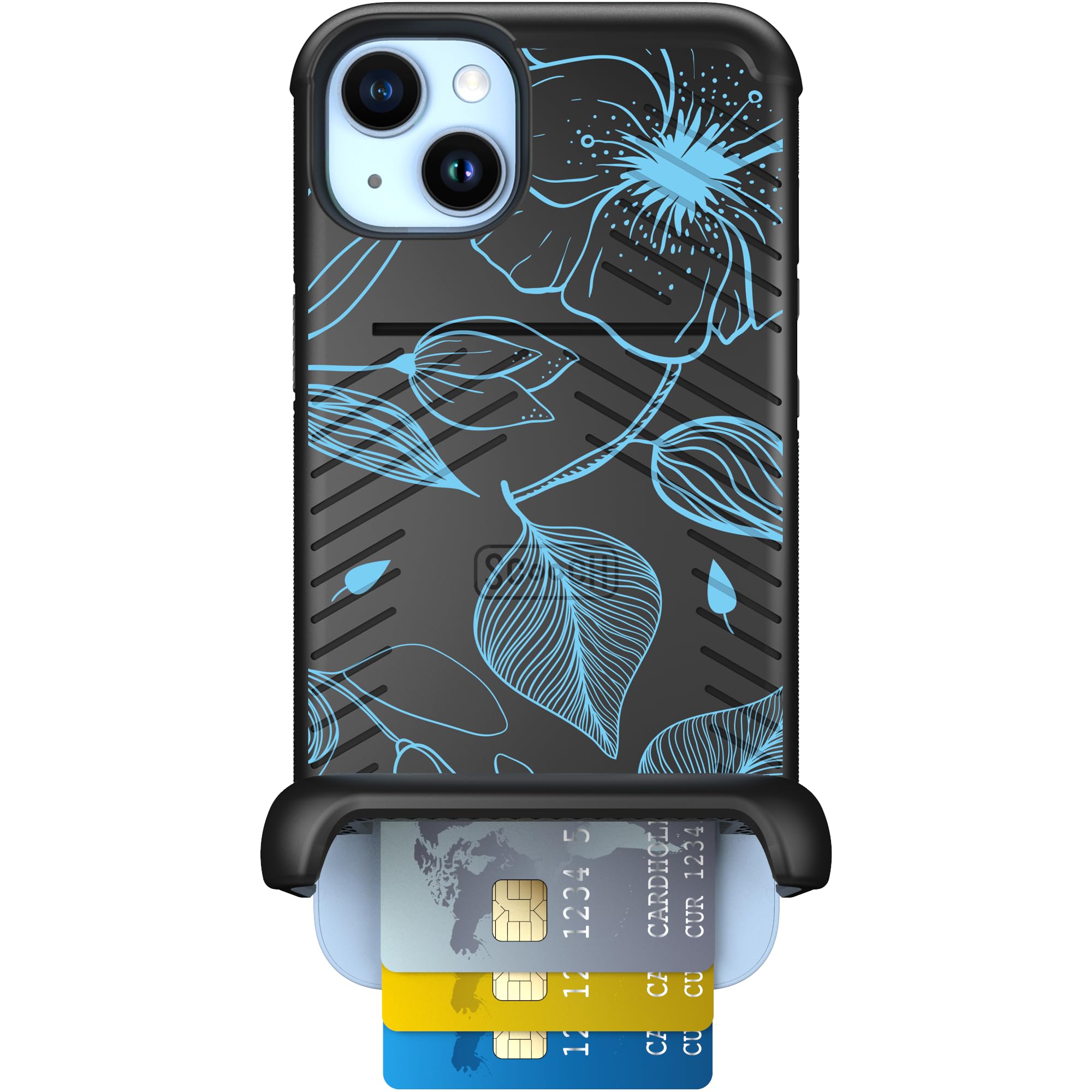 Scooch for iPhone 14 Plus Case with Card Holder, Wingmate Wallet Case with Hidden Card Slot and RFID Protection, Holds 3 to 4 Cards, 10-Foot Drop