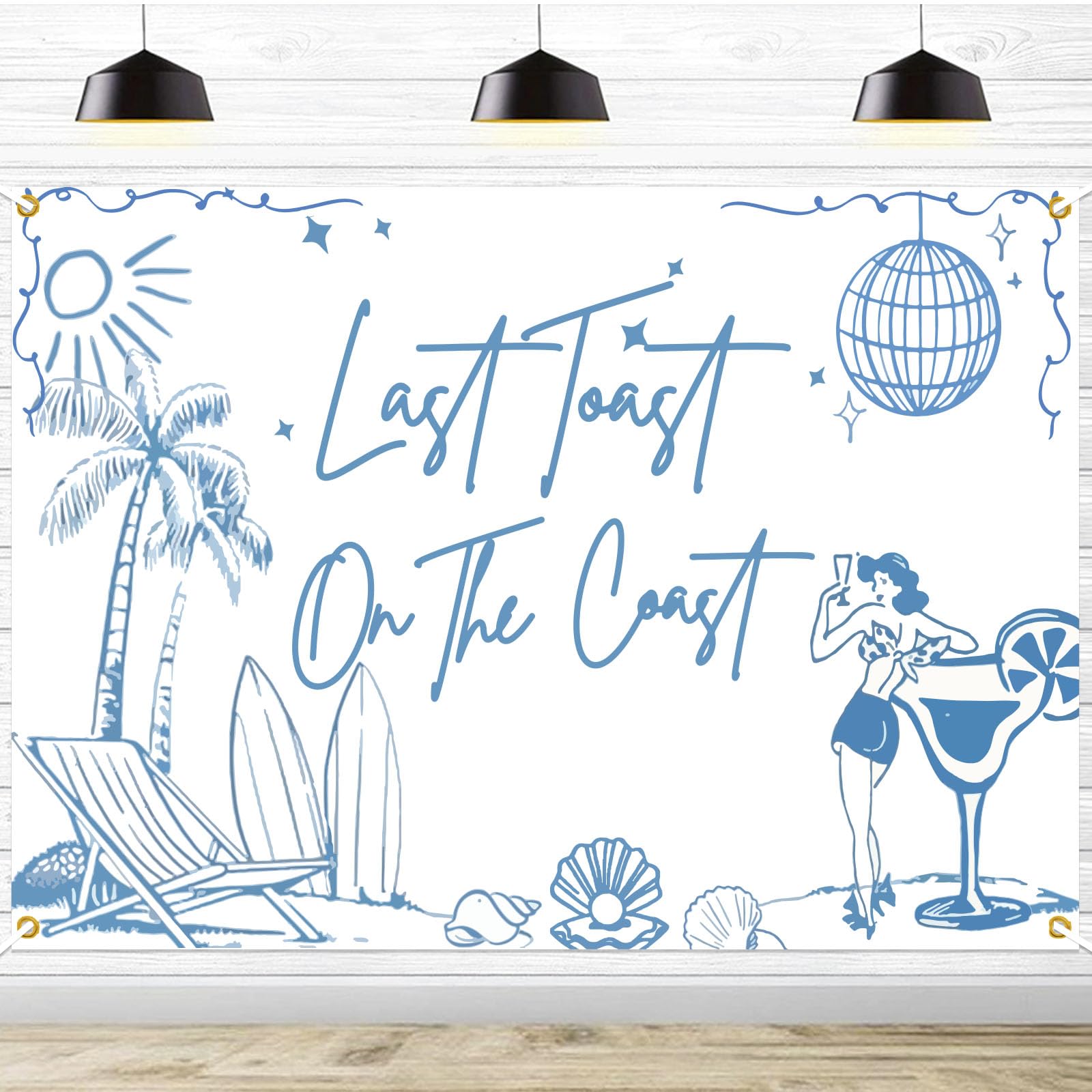 Last Toast on The Coast Backdrop - Coastal Bachelorette Party, Retro Summer Beach Bachelorette Decorations, Beach Bach Hen Party Wedding Engagement