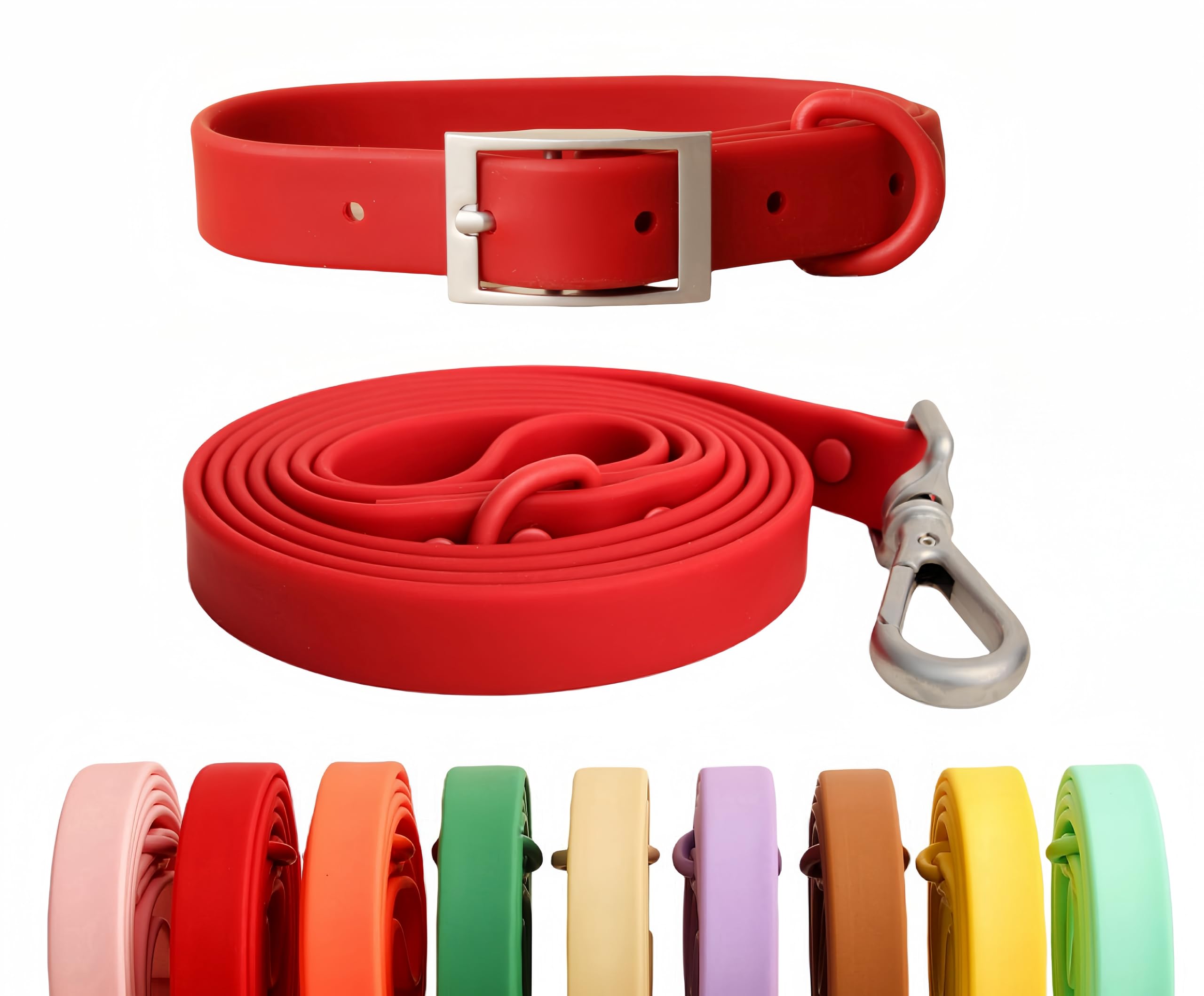 SOCOWVAKA Juego de correa de collar para perro, ajustable, resistente a la suciedad, desodorización, impermeable, fácil de limpiar, collares suaves para mascotas, correas para perros grandes, medianos