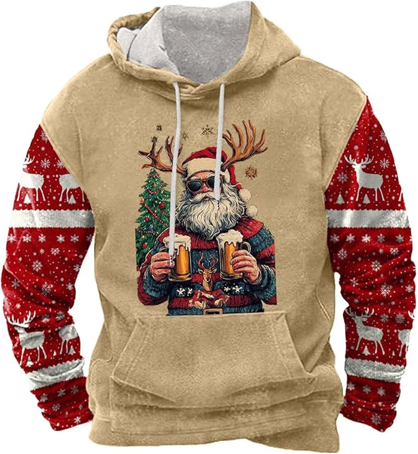 DENGJIAMY Kerst Sweatshirts voor Mannen Xmas Rendier Print Henley Shirt