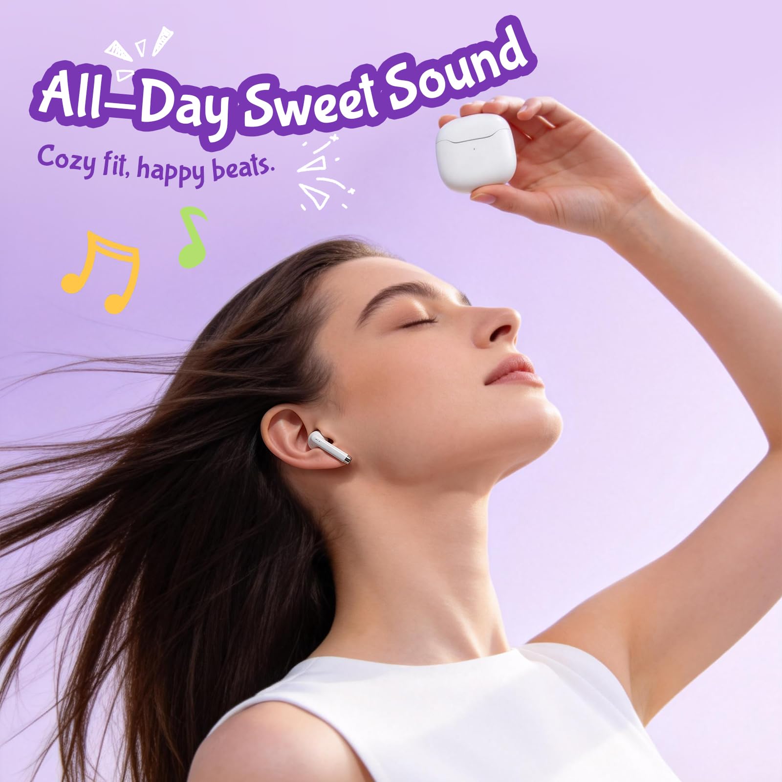 Xmenha Écouteurs sans Fil Bluetooth 5.3 avec Microphone, Réduction du Bruit, écouteurs Bluetooth HiFi Stéréo Son, écouteurs sans Fil TWS avec étui de Chargement pour iOS Android Violet