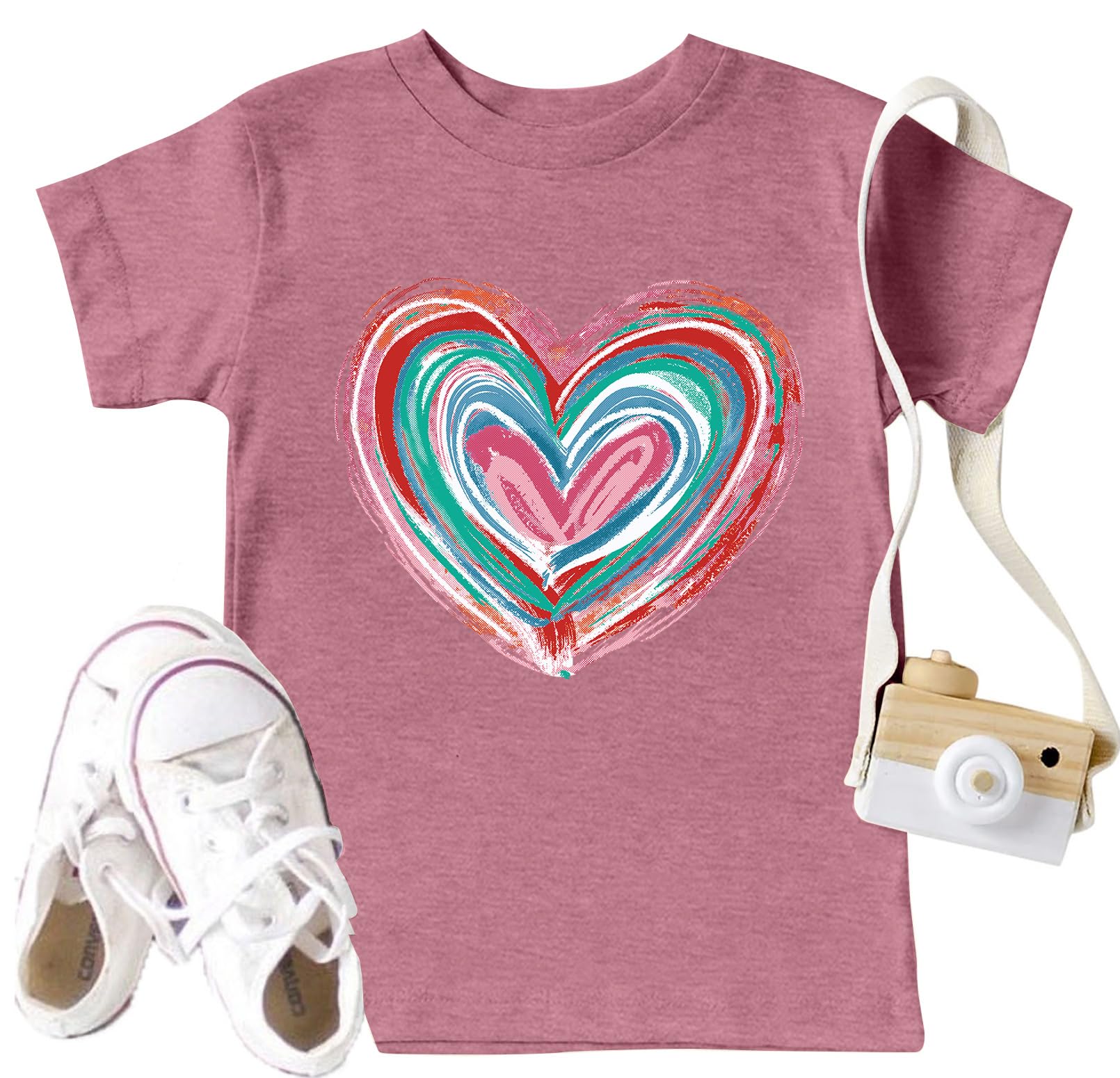 LAZYCHILD Kids Valentine Shirt Girls Valentines Day Shirts Heart Graphic Long Sleeve Striped Tee Tops 5-14 Years