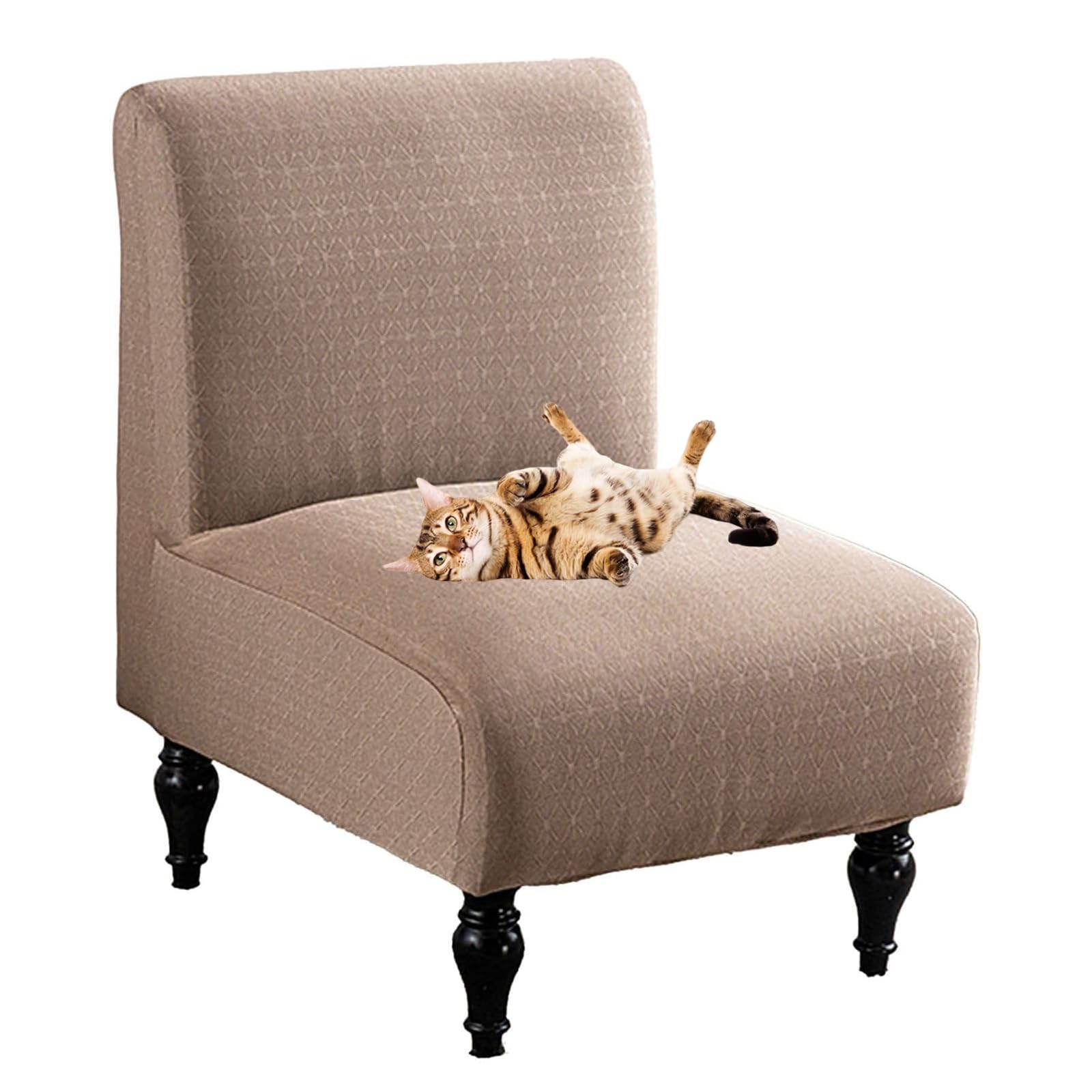 SJKJNK Armless Accent Chair Covers for Living Room, Slipper Chair Slipcovers Without Arms, Chair Slipcovers No Arms, Chair Pet Protector Furniture Covers (Khaki,Set of 1)