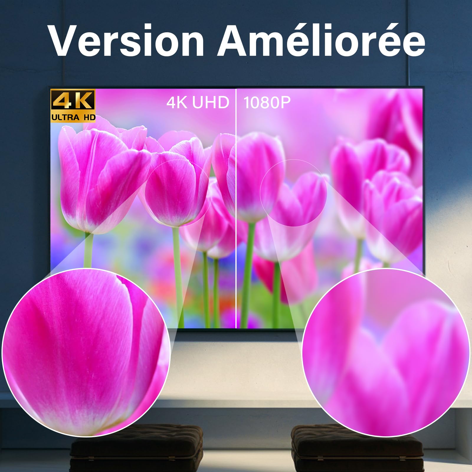 Antenne TV Intérieure Puissante, Antenne TNT Intérieure avec Amplificateur de Signal Intelligent,Réception 360° Longue Portée 500km,Compatible Smart TV 1080P 4K DVB-T/DVB-T2
