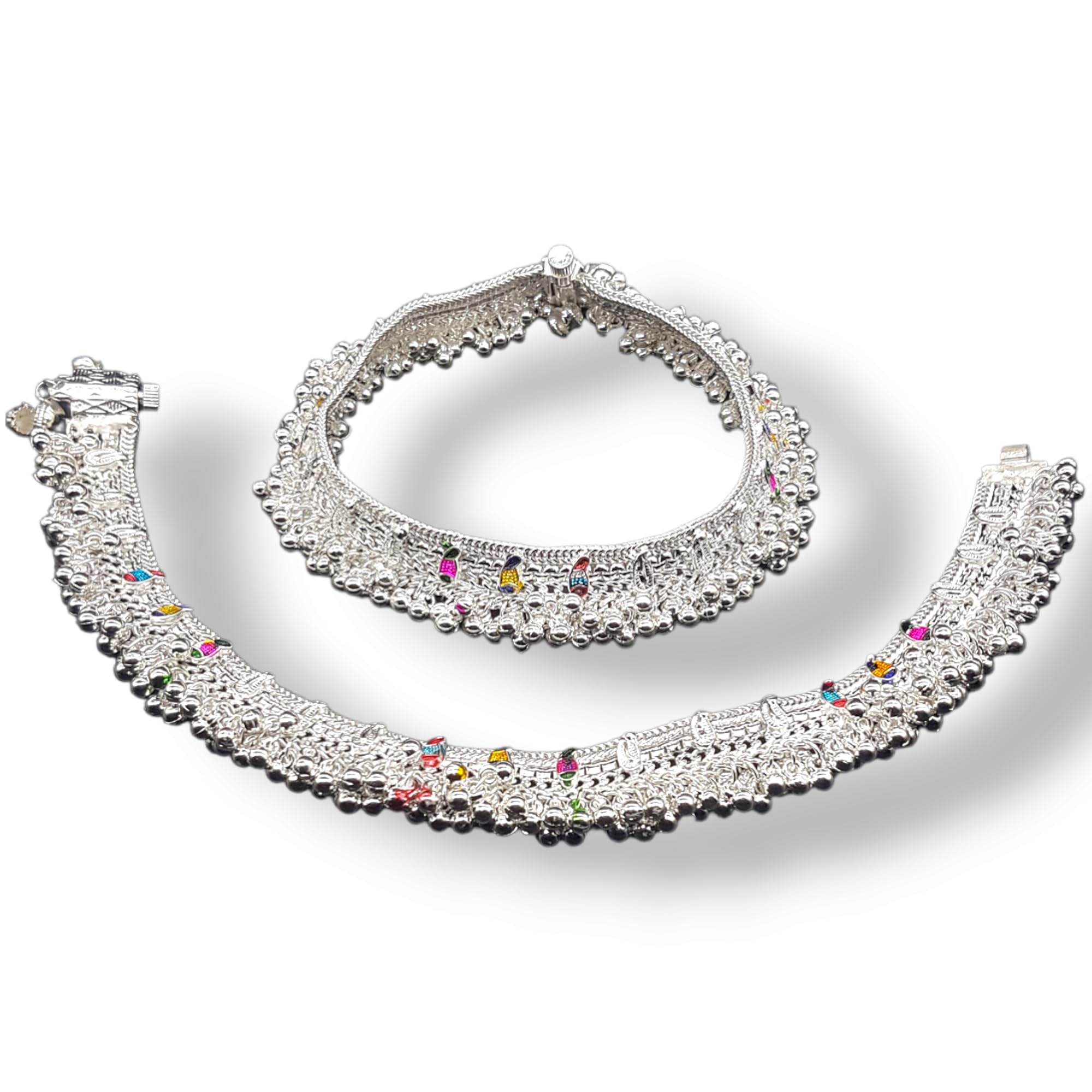 BR OrnamentsGirls/Women's Silver Plated & Brass Stylish Thin Size 10.2 inc Anklets Payal Ghungroo (White Pair of 1)