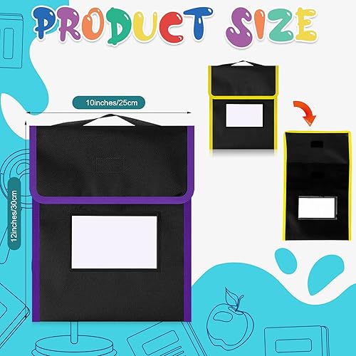 Miniatura 2 de Outus 32 bolsas medianas para libros para aula, bolsas de nailon negro para libros de lectura para estudiantes con etiqueta de nombre transparente,